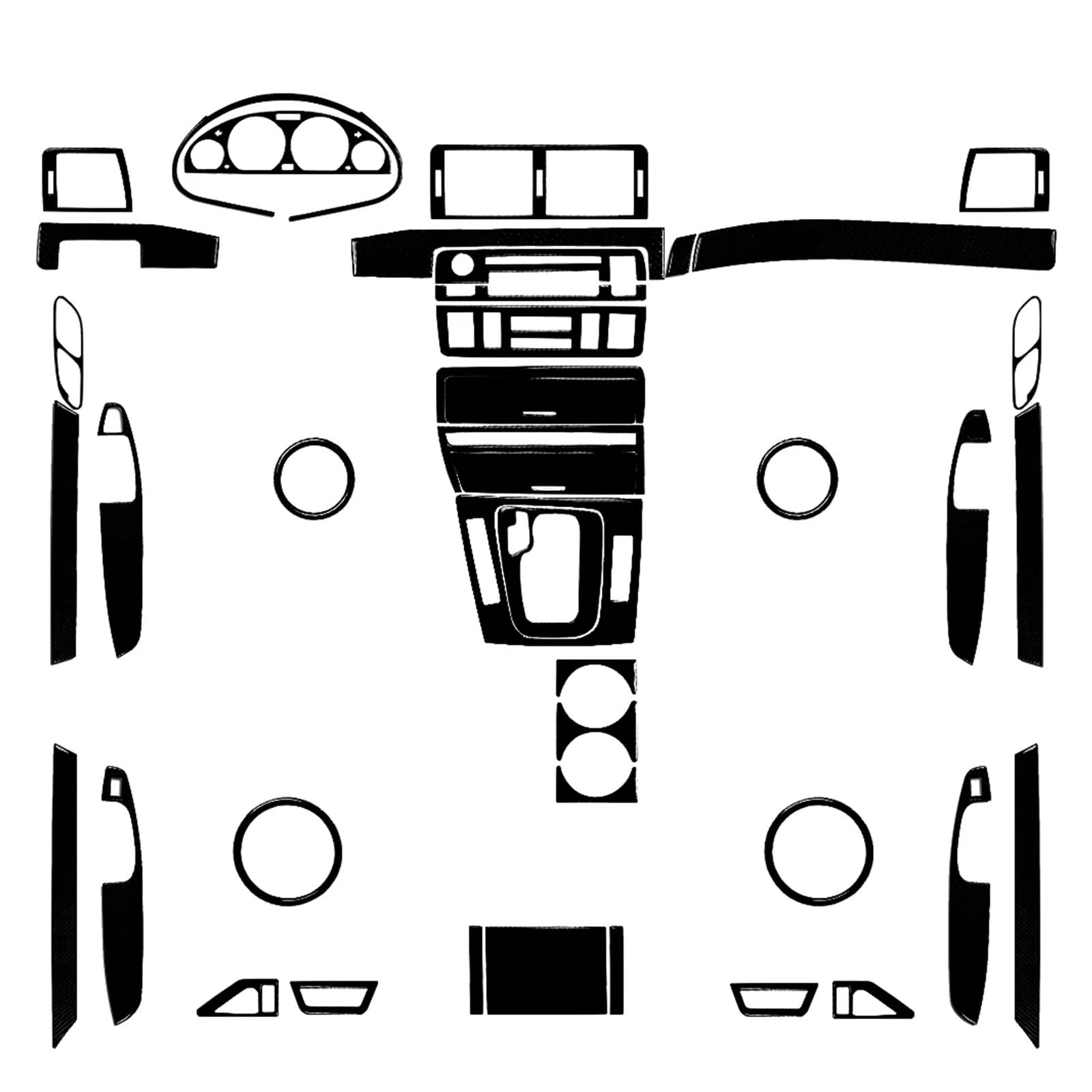 Kompatibel mit BMW 3er E46 M3 1998-2006 Echtkohlefaser-Schalthebel-Luftauslässe, Entlüftungsfensterheber-Set, Auto-Innenausstattungsaufkleber(Piano Black Set LHD) von OWYTNRCJ