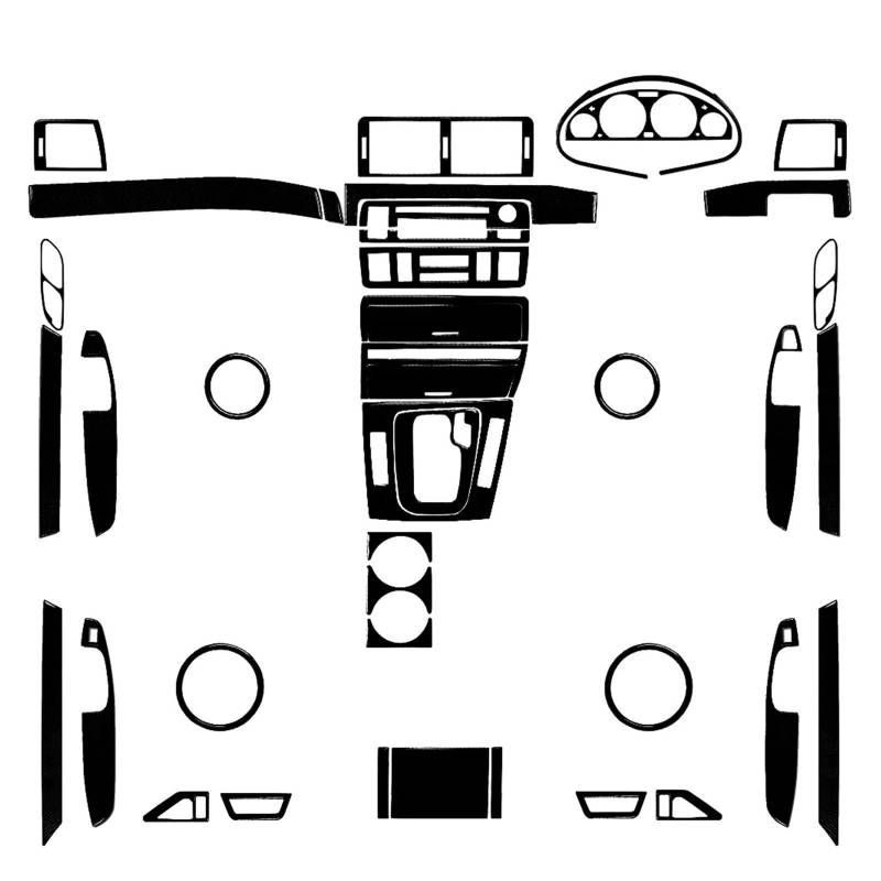 Kompatibel mit BMW 3er E46 M3 1998-2006 Echtkohlefaser-Schalthebel-Luftauslässe, Entlüftungsfensterheber-Set, Auto-Innenausstattungsaufkleber(Piano Black Set RHD) von OWYTNRCJ