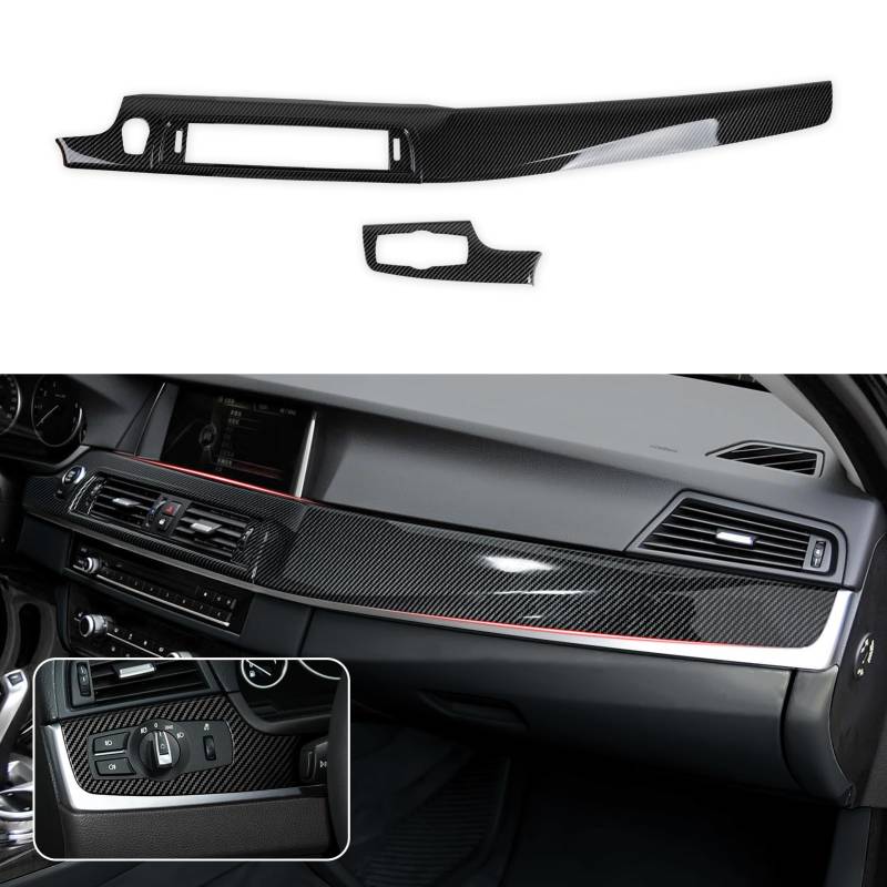 2PCS Auto Armaturenbrett Abdeckung Kohlefaser Aufkleber ABS Trim Kompatibel mit 5er F10 F11 2011 2012 2013 2014 2015 2016 Interieur Zubehör von OYDDL