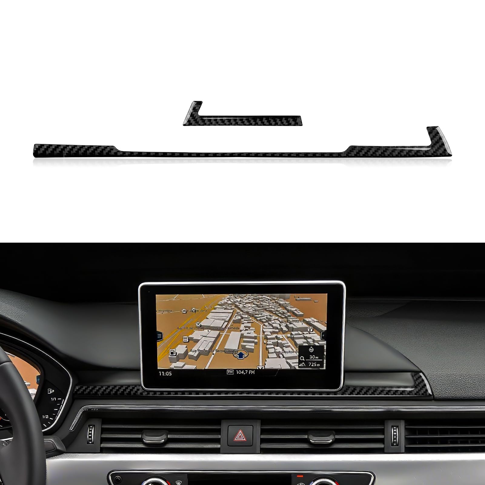 2PCS Auto Kohlefaser Navigation Panel Decorative Strip Cover Trim Kompatibel mit Audi A4 B9 2017 2018 2019 Interieur Zubehör (A) von OYDDL