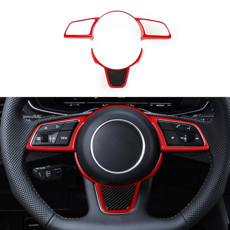 2PCS Auto Lenkrad ABS Kohlefaser Panel Aufkleber Cover Trim Kompatibel mit Audi A4 A5 B9 (2017-2022) / S4 S5(2018-2022)/A3 S3 (2017-2023) Interieur Zubehör (Rot) von OYDDL