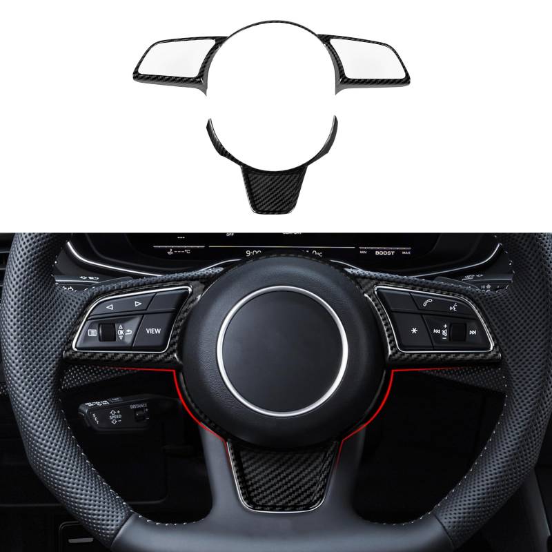 2PCS Auto Lenkrad ABS Kohlefaser Panel Aufkleber Cover Trim Kompatibel mit Audi A4 A5 B9 (2017-2022) / S4 S5(2018-2022)/ A3 S3 (2017-2023) Interieur Zubehör (Schwarz) von OYDDL