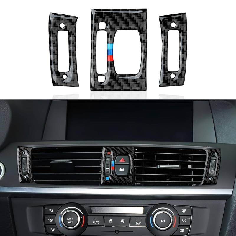 3PCS Auto Mittlere Air Vent Aufkleber Abdeckung Cover Kohlefaser Decal Trim passt Kompatibel mit BMW X3 F25 (2011-2017) / X4 F26 (2014-2018) Interieur Zubehör von OYDDL