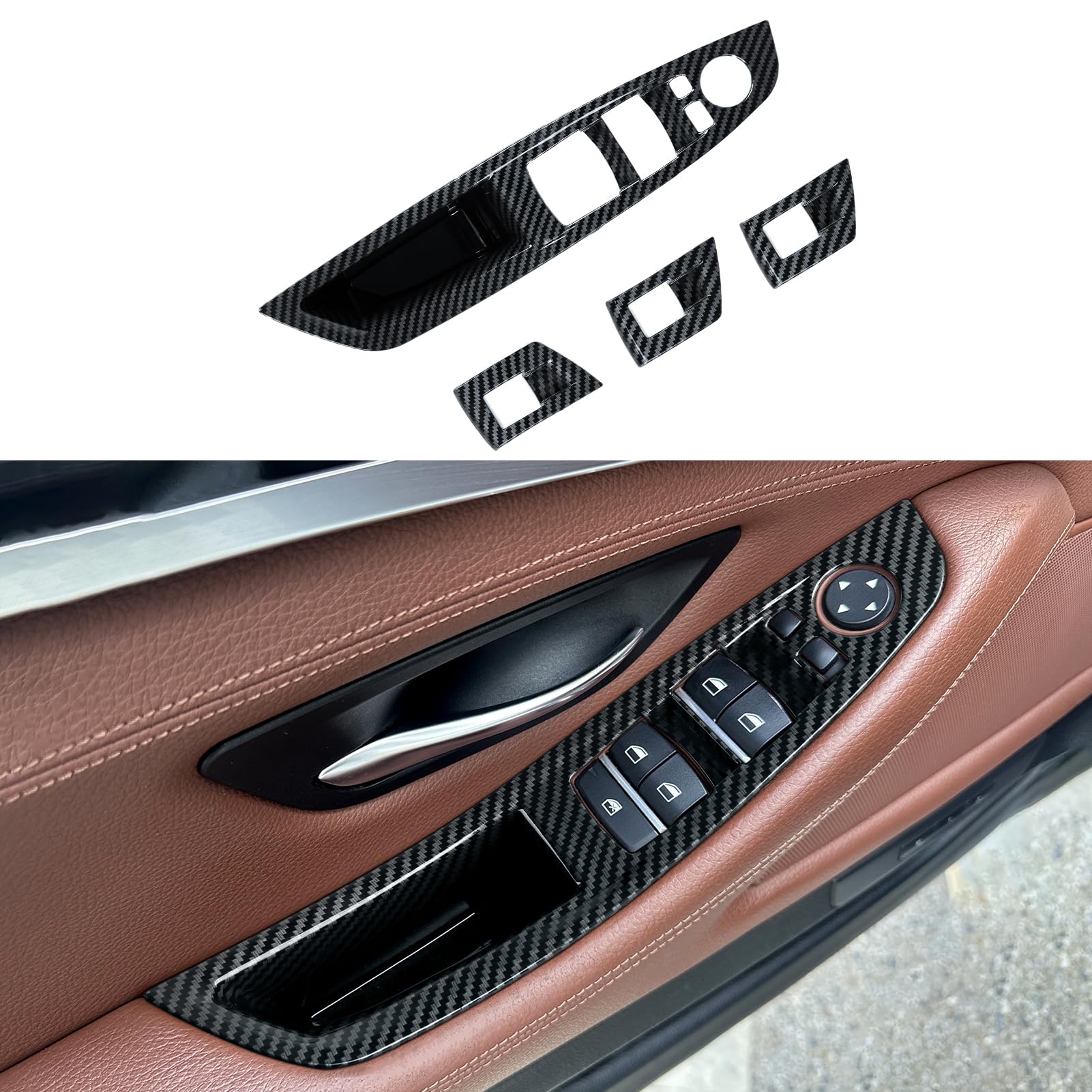 4PCS Auto Fensterheber Aufkleber ABS Kohlefaser Trim Decoration Kompatibel mit BMW 5er F10 F11 2011 2012 2013 2014 2015 2016 Interieur Zubehör von OYDDL