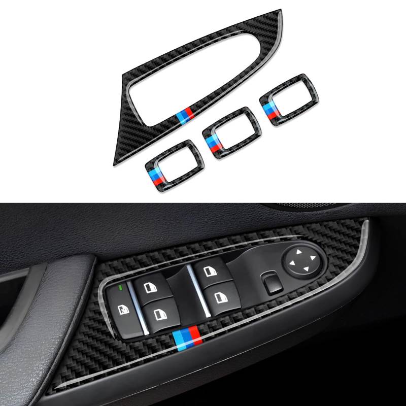 4PCS Auto Fensterheber Trim Schalter Panel Kohlefaser Aufkleber Abdeckung Decal Trim passt Kompatibel mit X3 F25 2011 2012 2013 2014 2015 2016 2017 Interieur Zubehör (A) von OYDDL