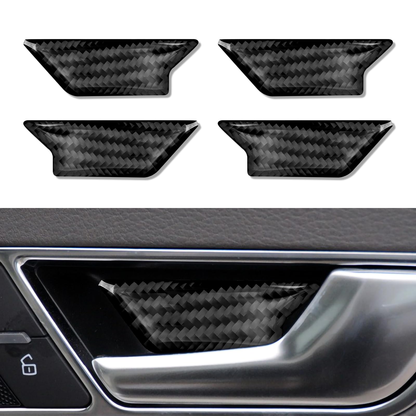 4PCS AutoTürgriff Aufkleber Zentralsteuerung Trim Cover Kohlefaser Decals Kompatibel mit Audi A6 C6(2005-2011) /S6 C6(2006-2010) /RS6 C6 (2008-2010) Interieur Zubehör (schwarz) von OYDDL