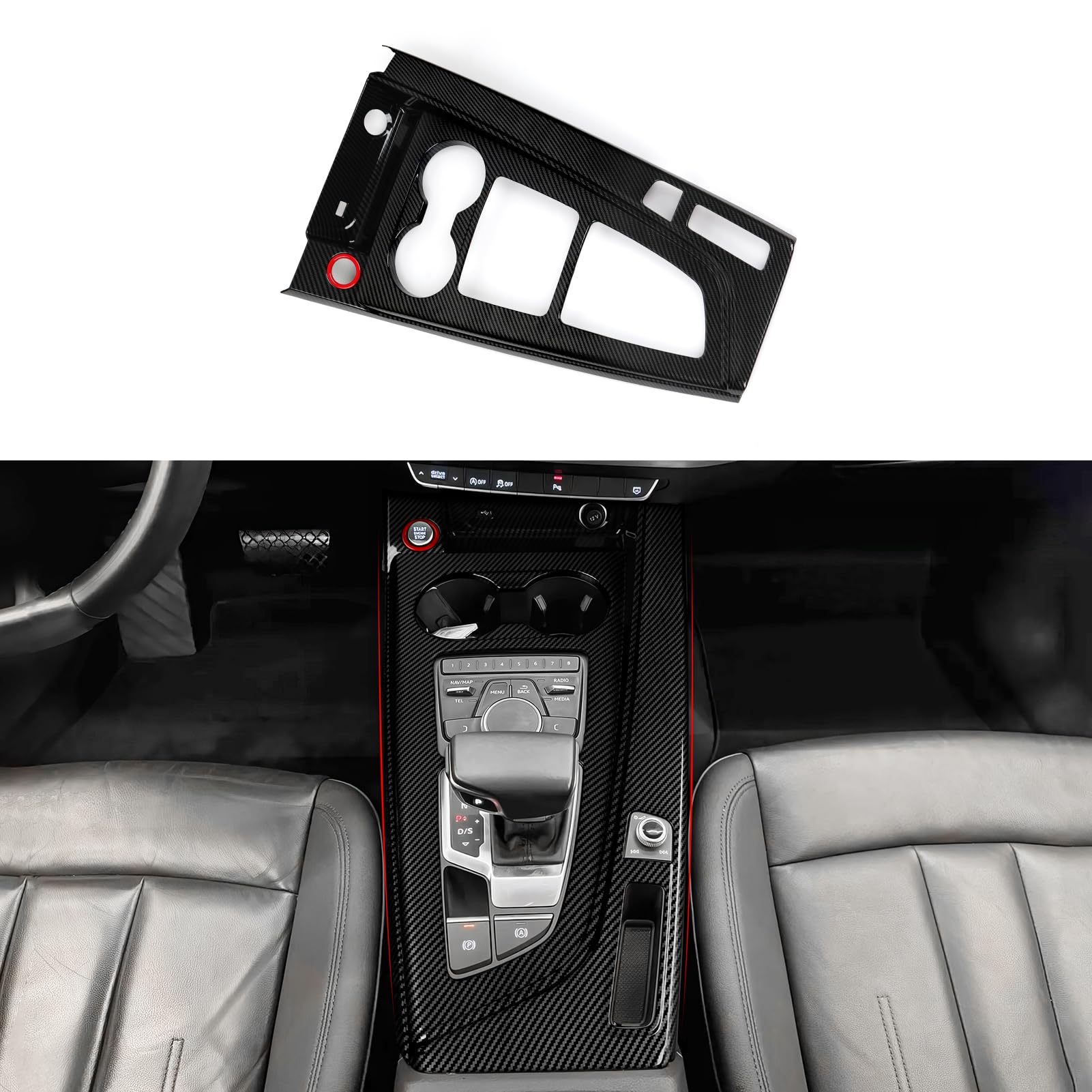 Auto Mittelkonsole Schalthebel Panel Aufkleber Abdeckung ABS Dekoration Cover Kohlefaser Trim Kompatibel mit Audi A4 A5 2017 2018 2019 Interieur Zubehör von OYDDL