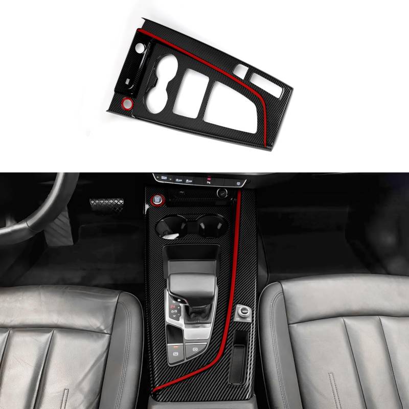 Auto Mittelkonsole Schalthebel Panel Aufkleber Abdeckung ABS Dekoration Cover Kohlefaser Trim Kompatibel mit Audi A4 A5 2020 2021 2022 2023 2024 Interieur Zubehör (Rote Linie) von OYDDL