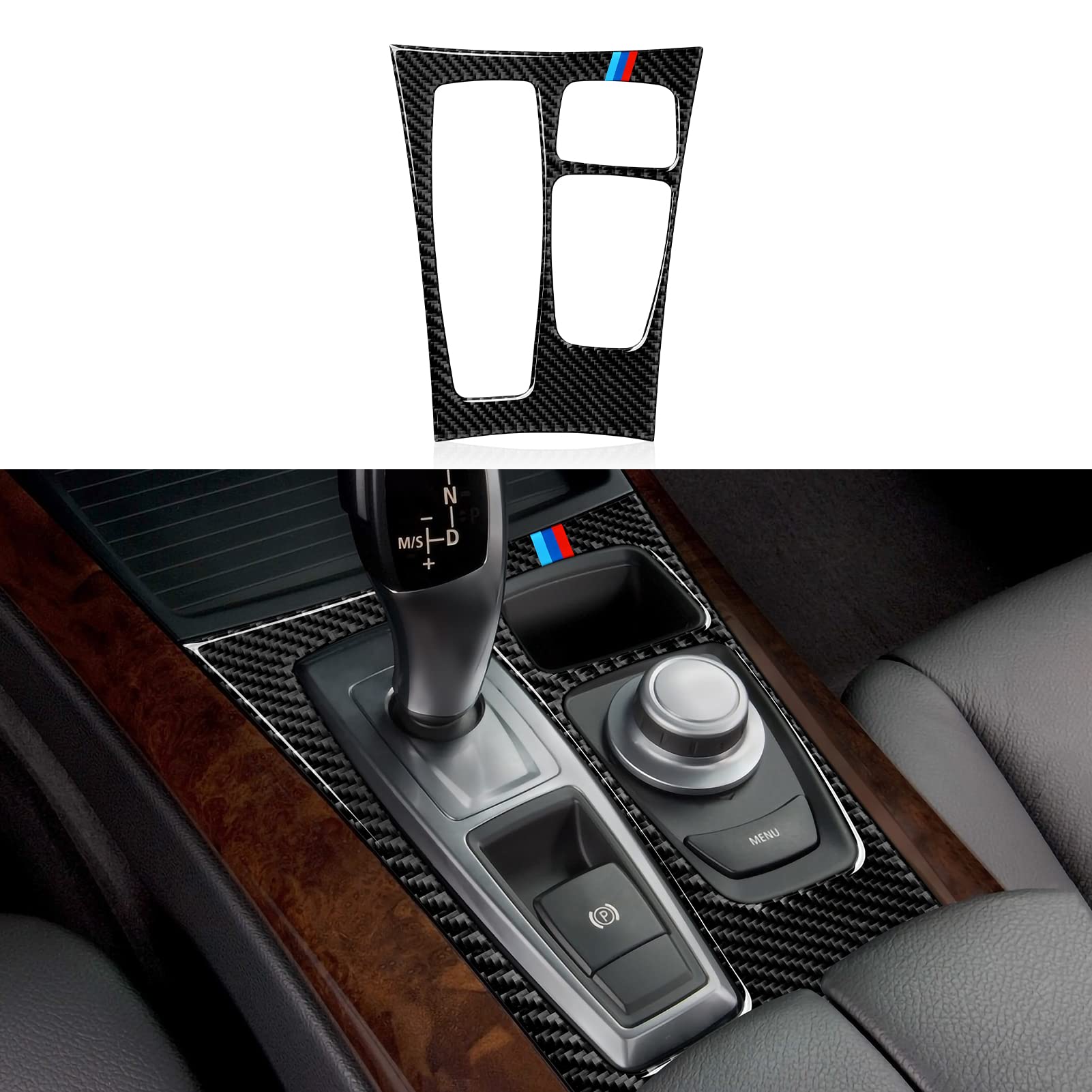 Auto Schalttafel Abdeckung Trim Kohlefaser Aufkleber Aufkleber passt Kompatibel mit BMW X5 X6 E70 E71 Zubehör - NUR für 2007-2009 von OYDDL