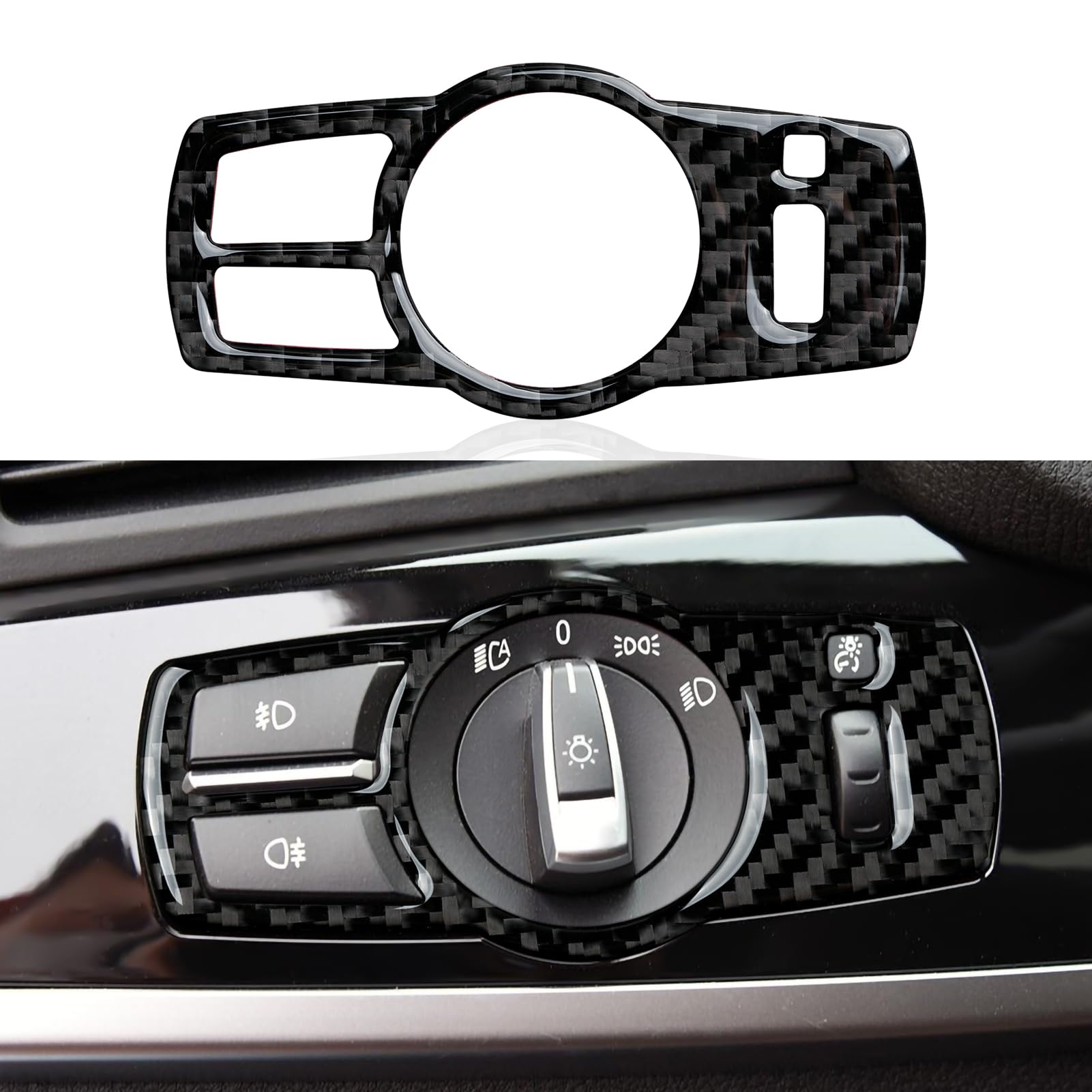 Auto Scheinwerfer Schalter Panel Aufkleber Kohlefaser Abdeckung Cover Decal Trim passt Kompatibel mit BMW X3 F25 (2011-2017)/ X4 F26 (2014-2018) Interieur Zubehör von OYDDL