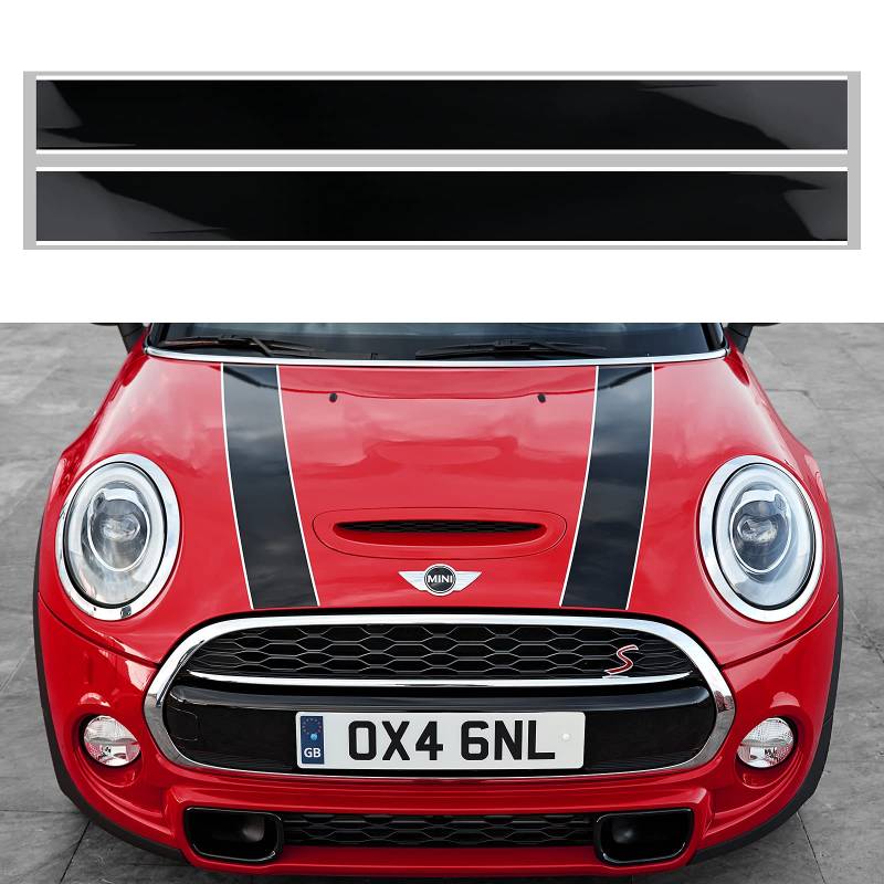 Motorhaube Aufkleber für Mini Cooper Streifen Rennstreifen Universelle Autoaufkleber mit Tuch & Abstreicher (Weiß & Schwarz) von OYDDL