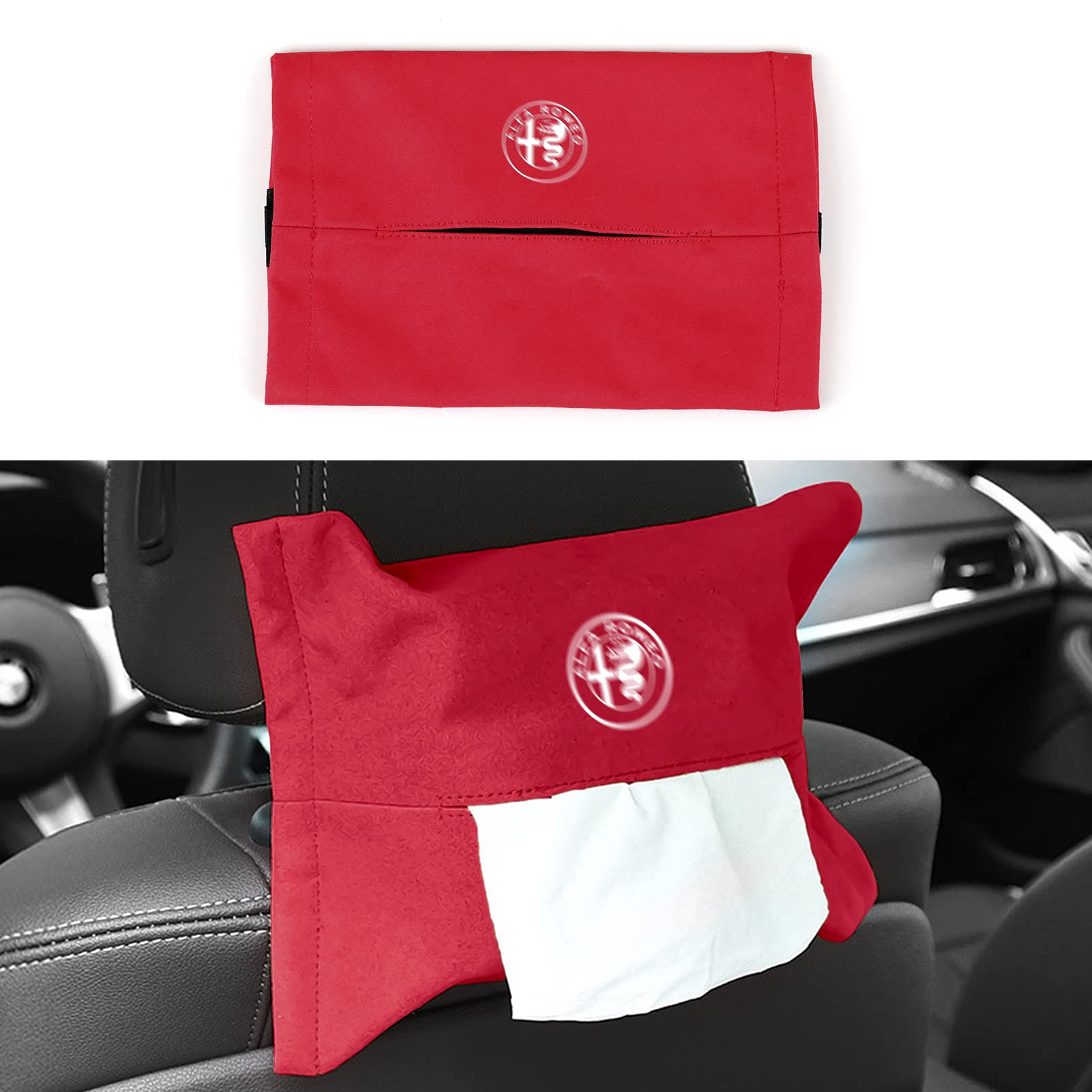 OYDDL Universell Auto Tissue Halter Sitztuchhalter Hängende Tissuebox Kompatibel mit Alfa Romeo Giulietta Giulia Mito Stelvio GT 147 156 159 166 (Rot) von OYDDL