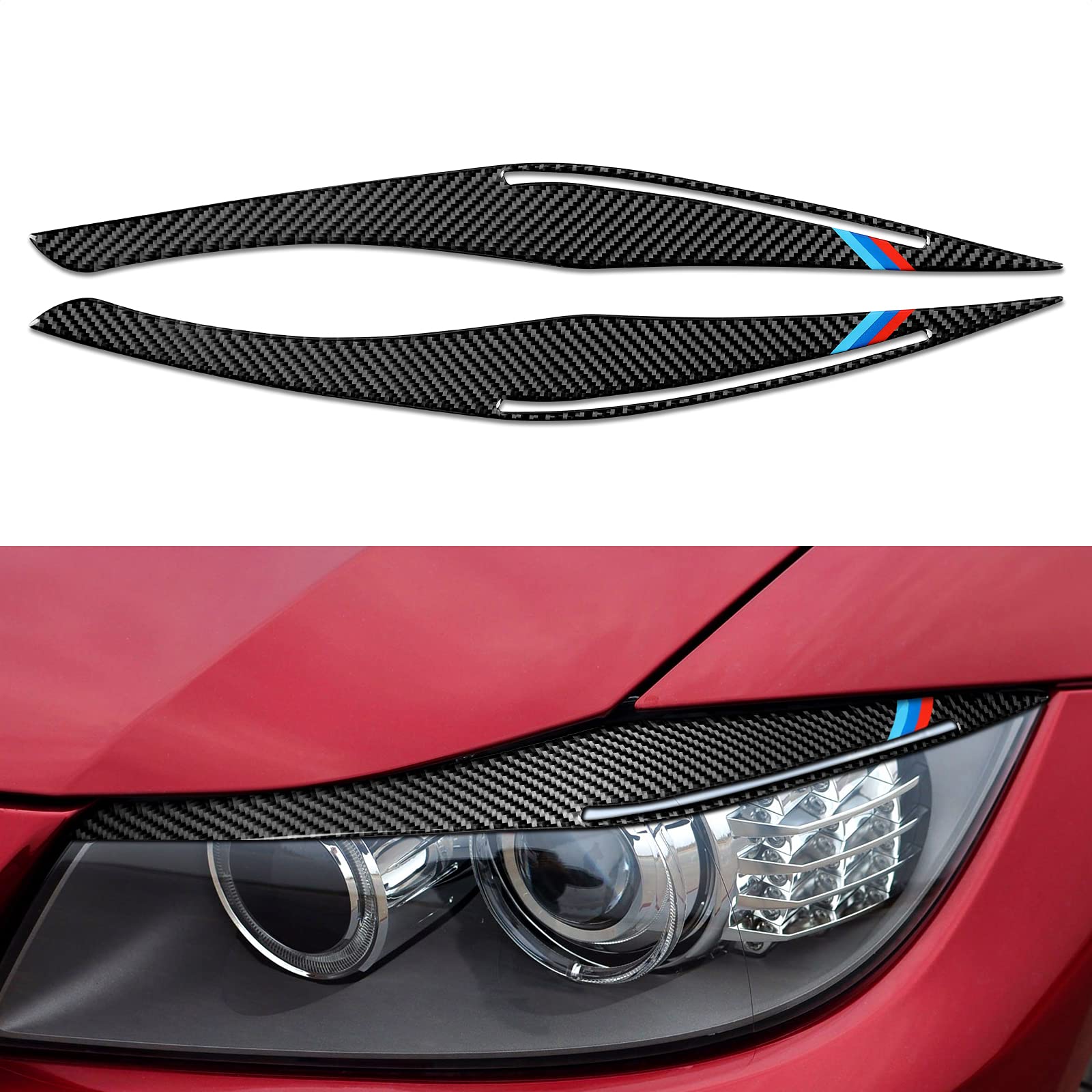 Scheinwerfer Augenbraue Augenlider Aufkleber Carbon Faser Augenbrauenverkleidung Kompatibel mit BMW 3er E90 2009 2010 2011 2012 Accessories (Stil B) von OYDDL