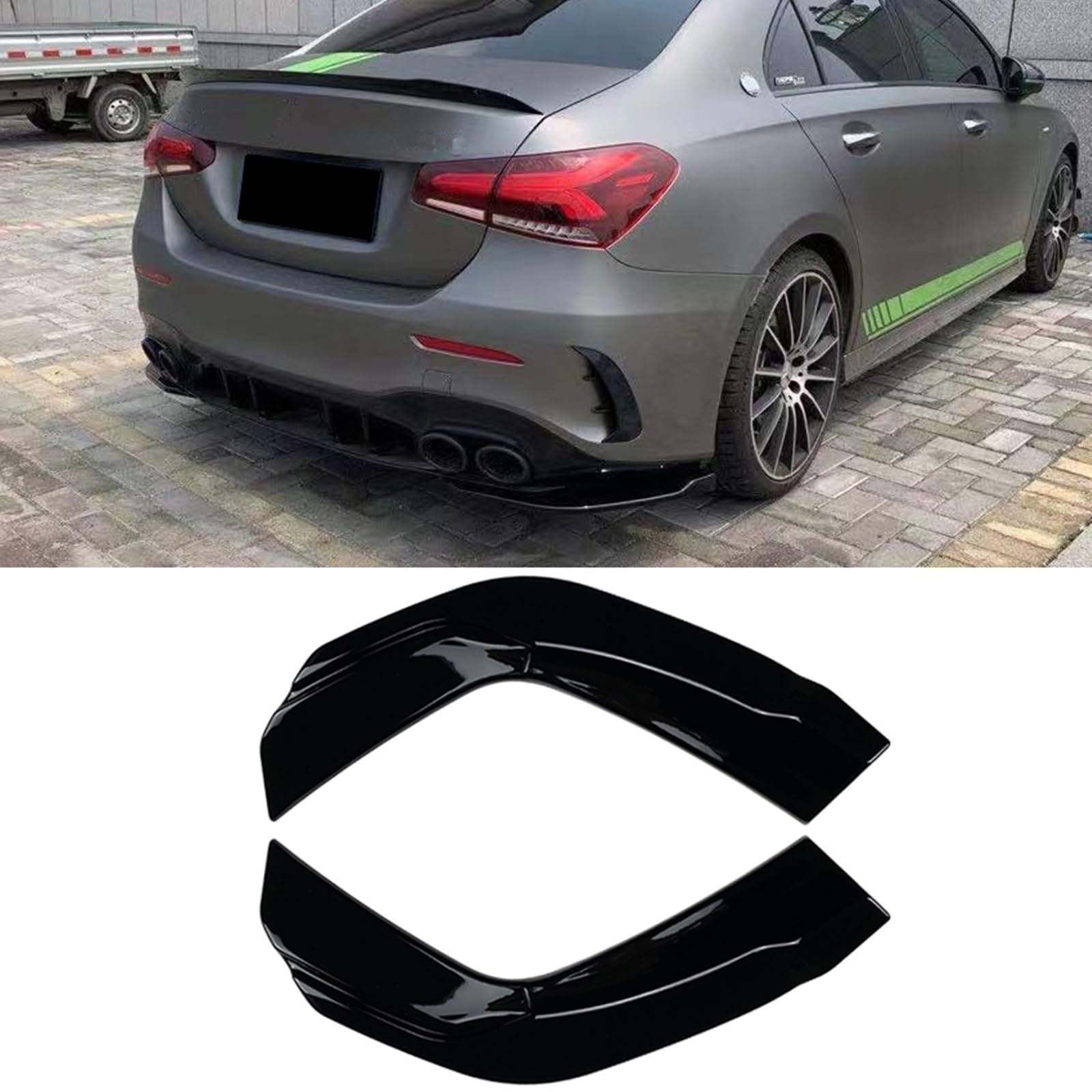 OYJXBD Kompatibel mit Mercedes Benz A-Klasse W177 V177 AMG Limousine, nur schwarz, Heckstoßstange, Seitenspoilerabdeckung, Zierleiste, Diffusor, Splitter, Schutzlippe von OYJXBD