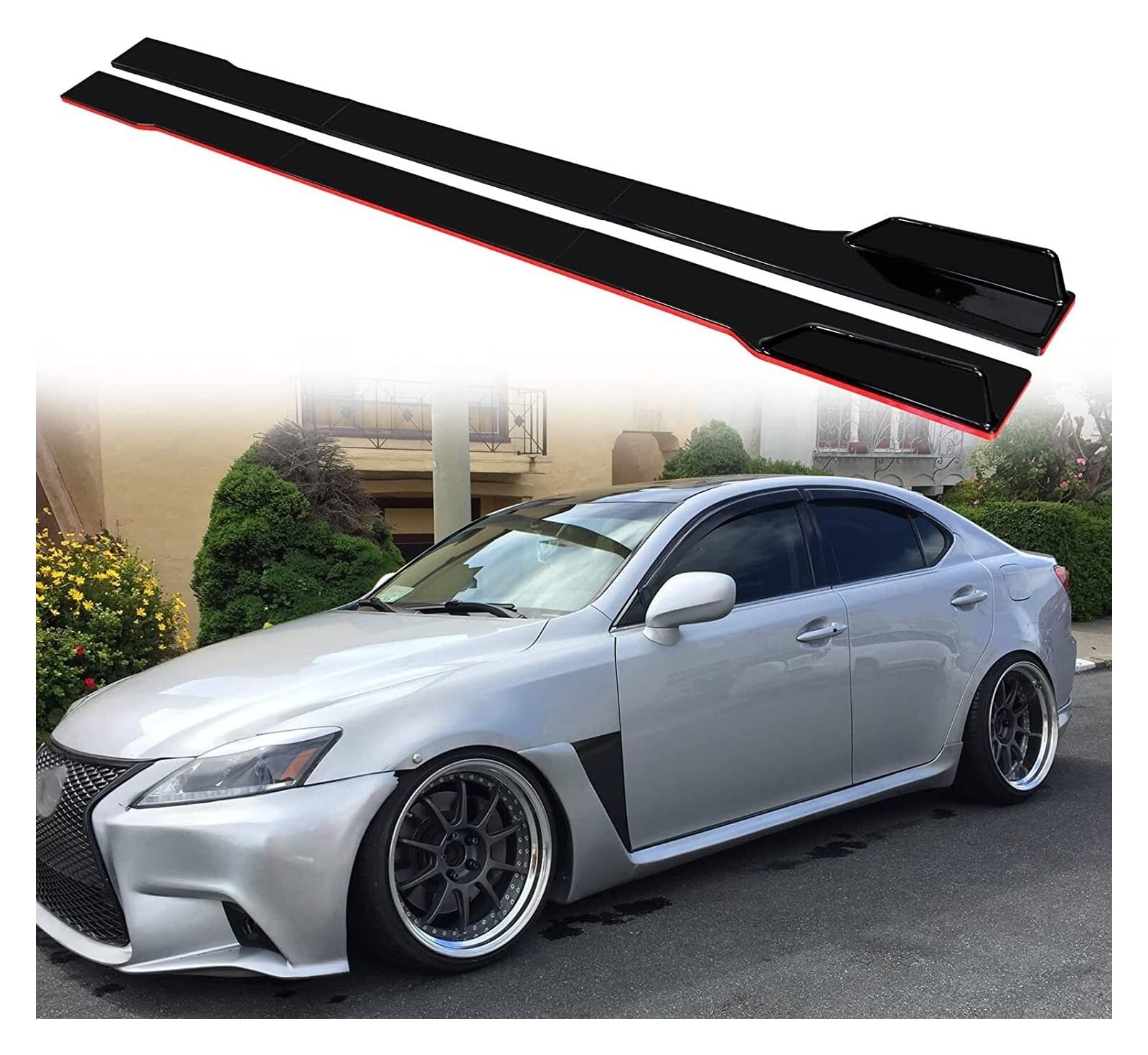 OYJXBD Kompatibel mit Toyota Corolla Camry 2001-2021 78,7" Seitenschweller Splitter Spoilerlippe Rocker Panel Extensions Body Kit Autoaußen(Black with Red Side) von OYJXBD