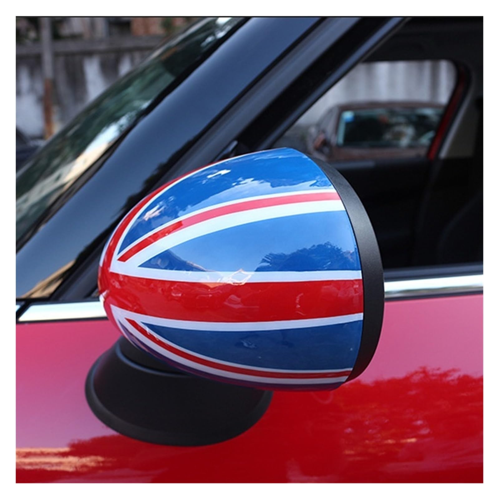 OYJXBD Zubehör kompatibel for Mini Cooper F54 Clubman F60 Countryman F56 F55 Auto-Rückspiegel-Abdeckungsschale Außenrückspiegel 2019(Red Union Jack,F54 F60 with Hole_Left-Hand Drive) von OYJXBD