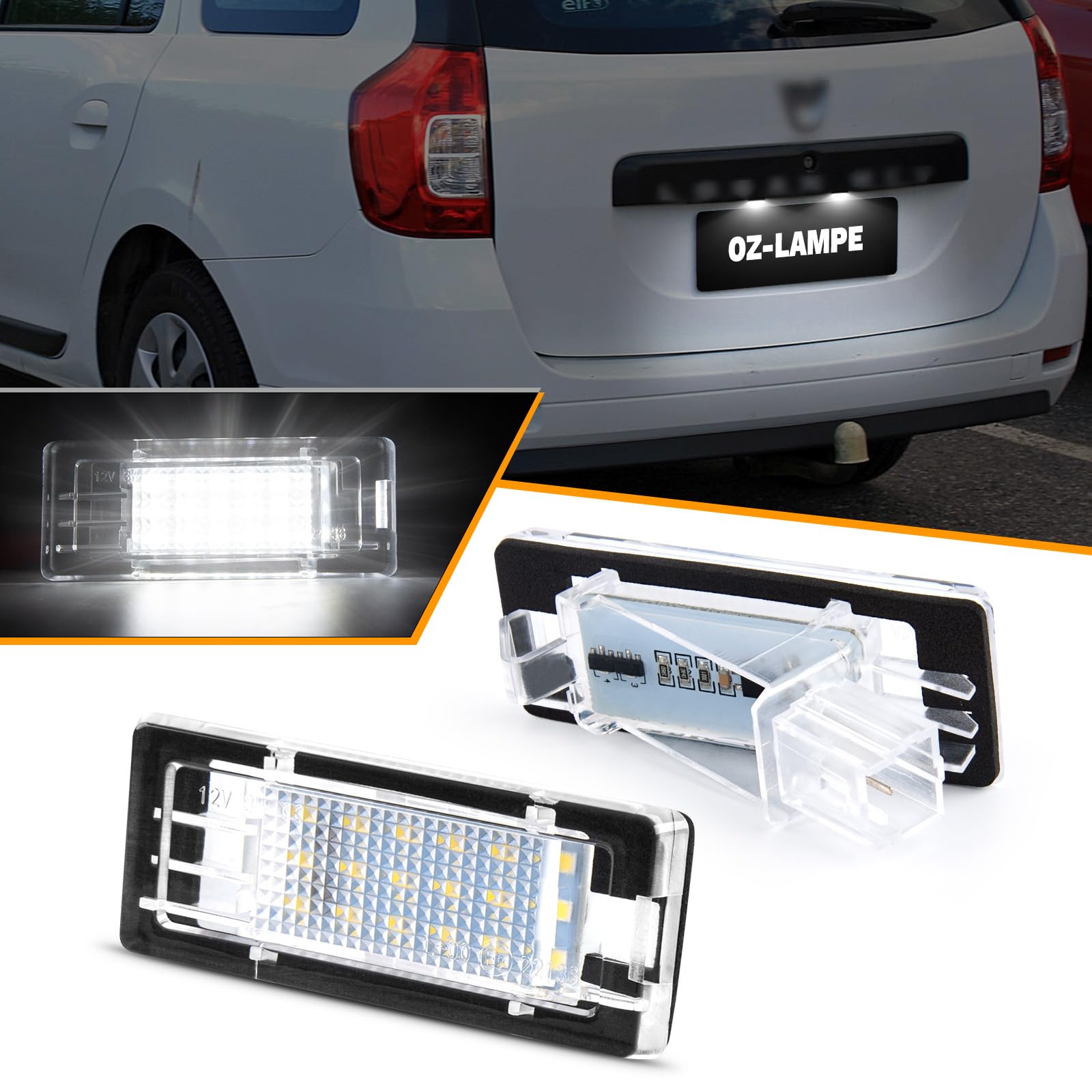 OZ-LAMPE 2 Stücke LED Kennzeichenbeleuchtung für Dacia Duster Dacia Lodgy Dacia Logan II MCV, Led Beleuchtung mit Canbus Fehlerfrei, 6000K 2835 SMD von OZ-LAMPE