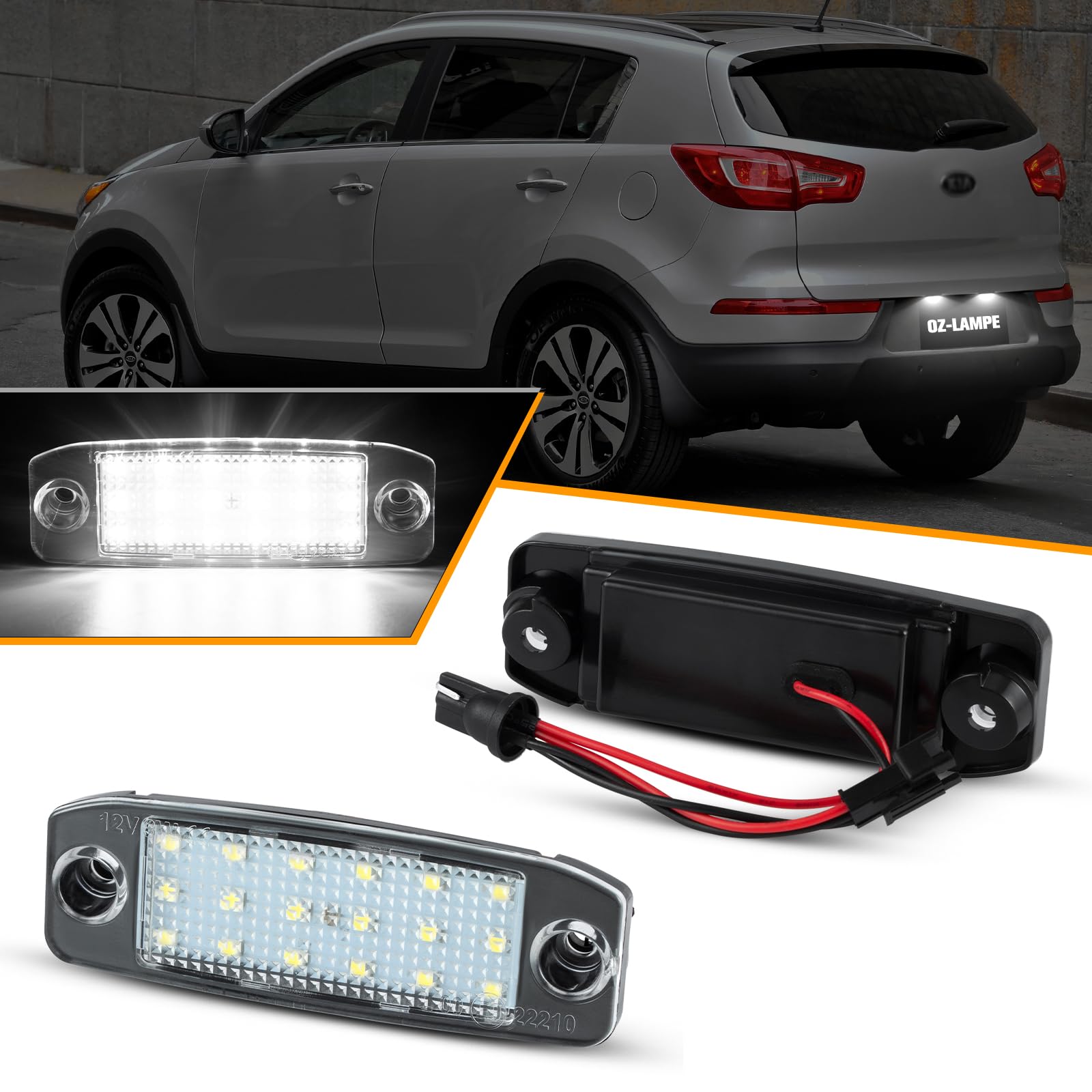 OZ-LAMPE 2 Stücke LED Kennzeichenbeleuchtung für Hyundai Tuscon (1st generation) Kia Sportage (3rd generation), Led Beleuchtung mit Canbus Fehlerfrei, 6000K 2835 SMD, 925013W000 von OZ-LAMPE