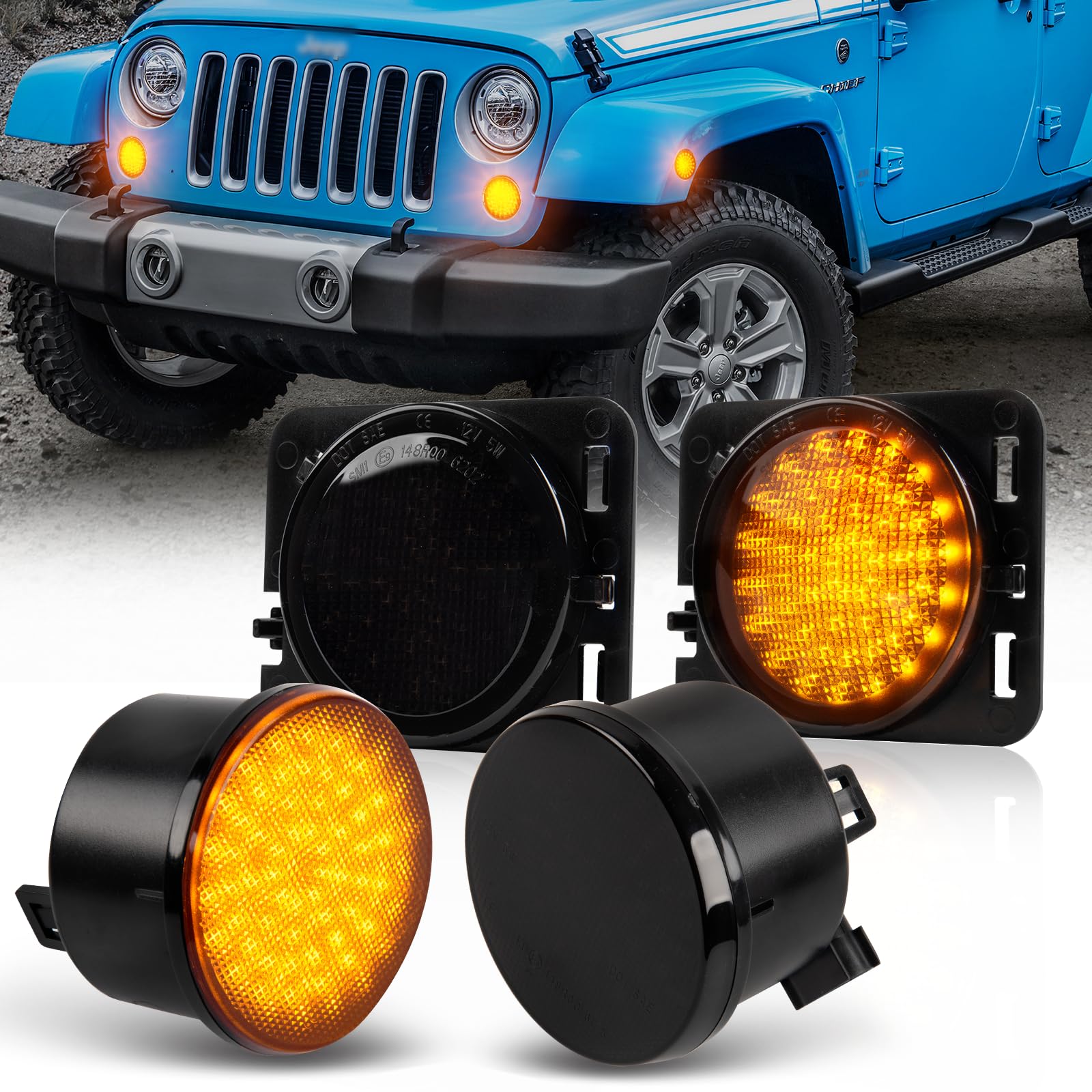 OZ-LAMPE 4 Stück LED Front Blinker Seitenblinker für Jeep Wrangler JK 2007-2015, Blinker mit Canbus Fehlerfrei, Schwarz von OZ-LAMPE