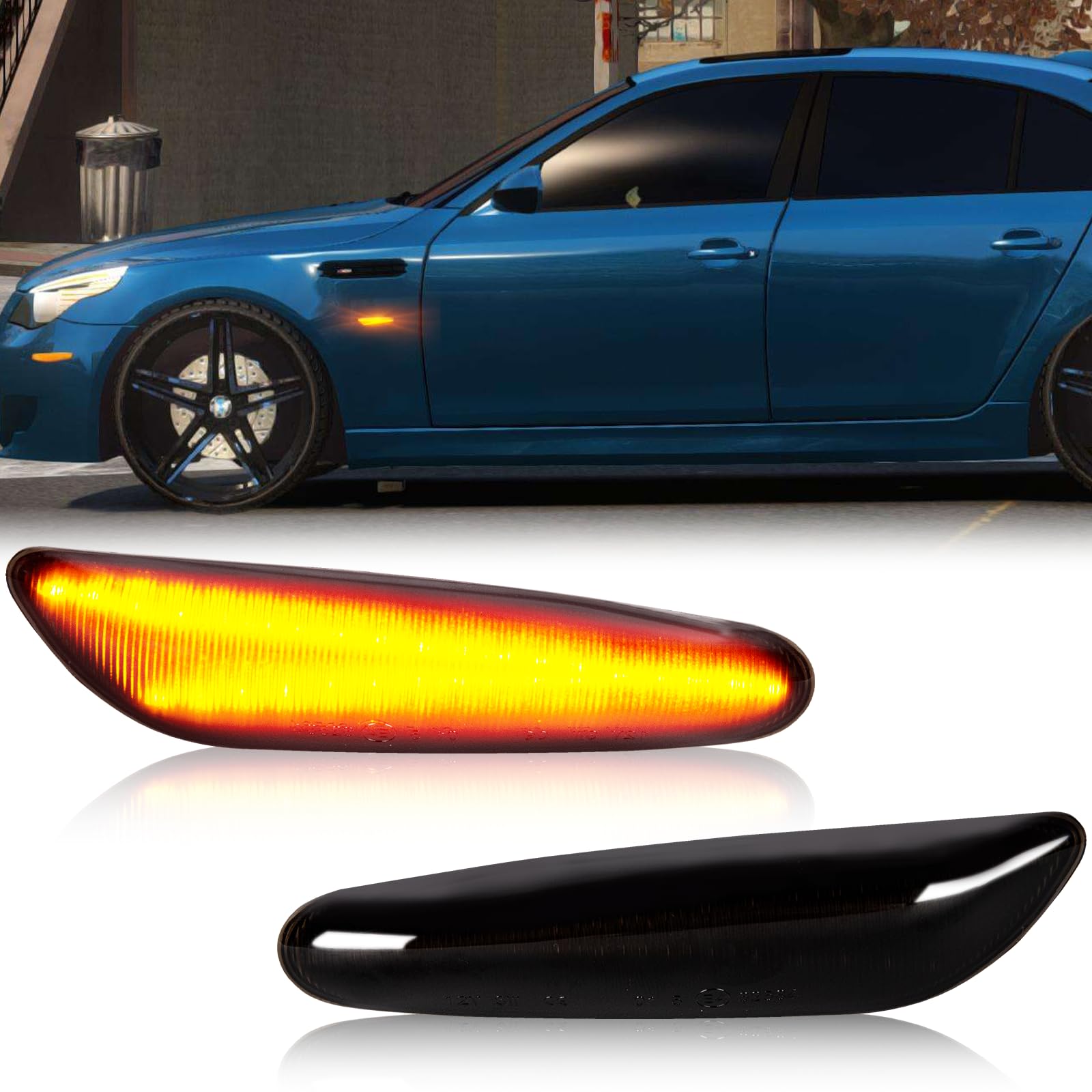 OZ-LAMPE Blinker für BMW E90 E91 E60 E61 E81 E82 E87 E88 E92 E46 E36 E93 X1 E84 X3 E83 X5 E53, Seitenblinker mit Canbus Fehlerfrei, 4014 SMD von OZ-LAMPE