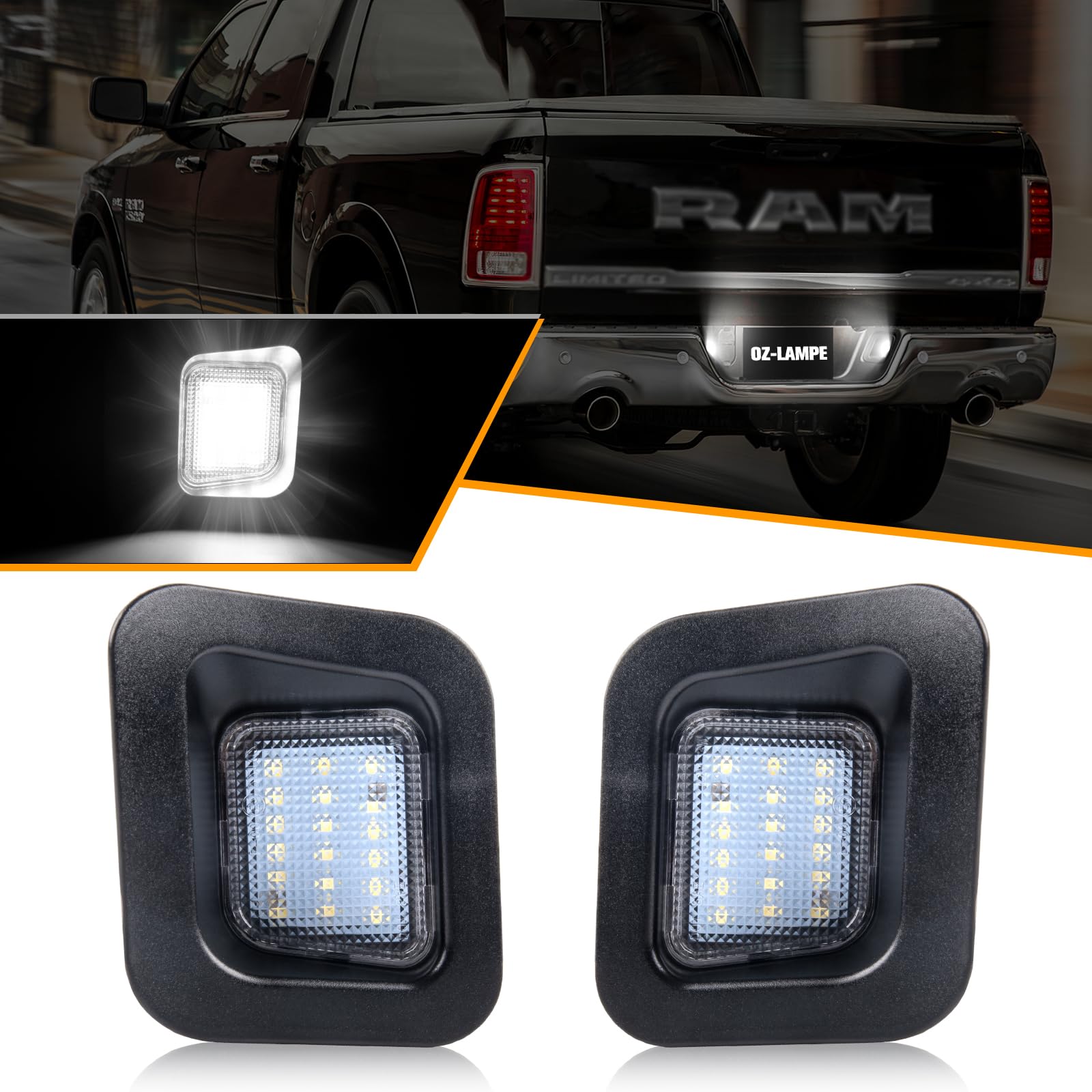 OZ-LAMPE Kennzeichenbeleuchtung für Dodge RAM 1500 2500 3500 Power/SLT/ST/Laramie / TRX4 /Sport Regular Cab/Quad Cab/Crew Cab/Extended Crew, Kennzeichen mit Canbus Fehlerfrei, 2 Stücke von OZ-LAMPE