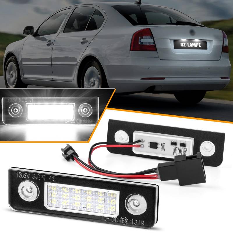 OZ-LAMPE Kennzeichenbeleuchtung für Skoda Octavia II 1Z Limousine kombi Rommester 5J, Nummernschildbeleuchtung, Beleuchtung mit Canbus Fehlerfrei, 2 Stücke, 1Z0943021B von OZ-LAMPE