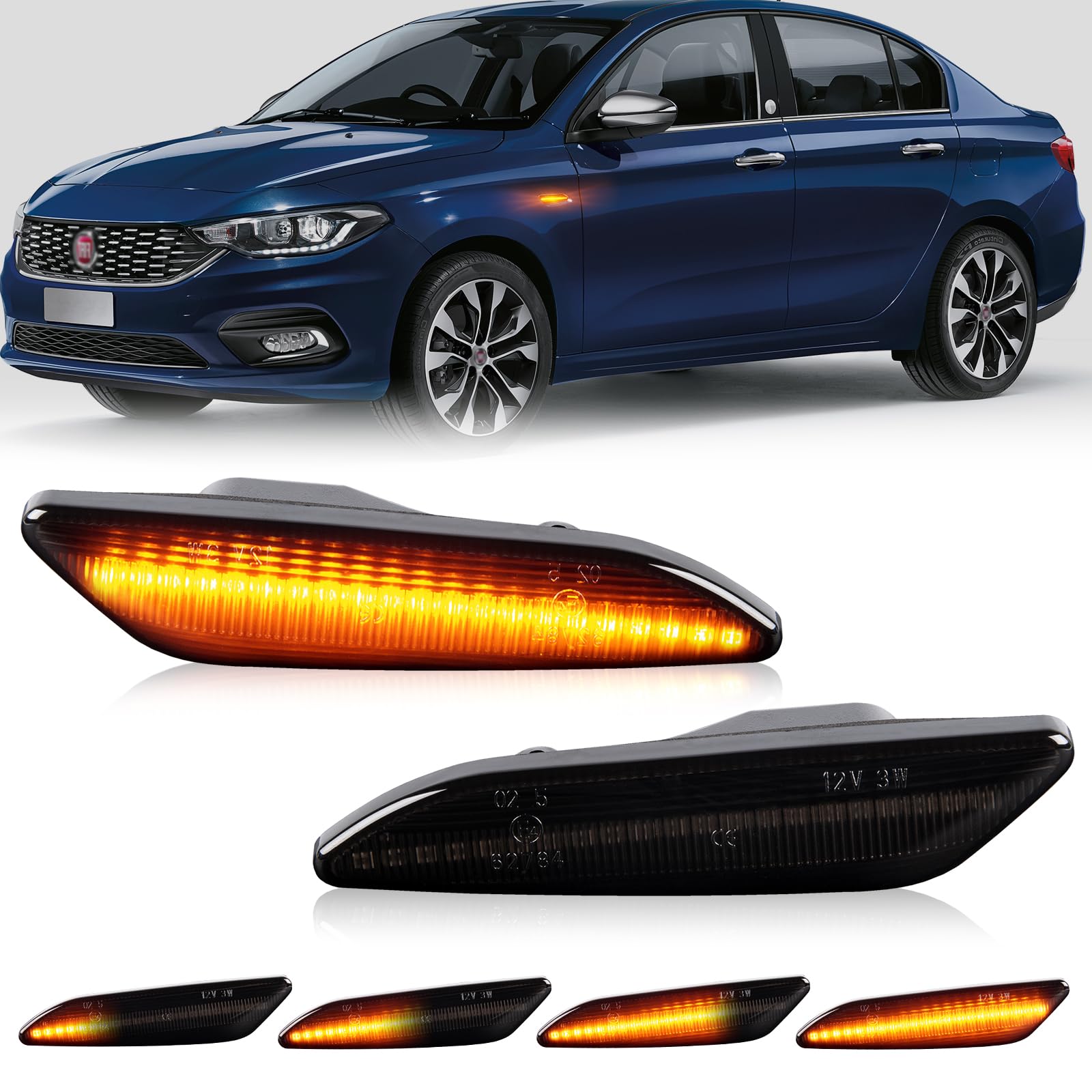 OZ-LAMPE LED Blinker Seitenblinker für Alfa-Romeo 147 156, für Fiat Tipo Lancia Delta III Ypsilon, Blinker mit Canbus Fehlerfrei, Schwarz von OZ-LAMPE