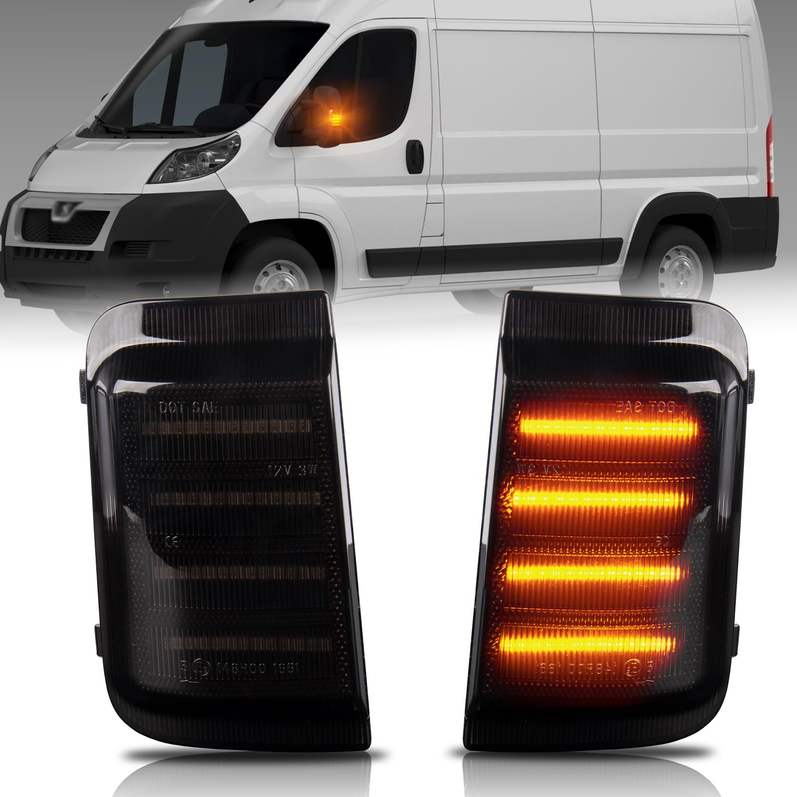 OZ-LAMPE LED Fahrtrichtungsanzeiger Spiegelblinker für Fiat Ducato Ram Promaster Citroen Jumper Relay Boxer Opel Movano C, LED Beleuchtung seitenmarkierungsleuchten mit Canbus Fehlerfrei, Schwarz von OZ-LAMPE