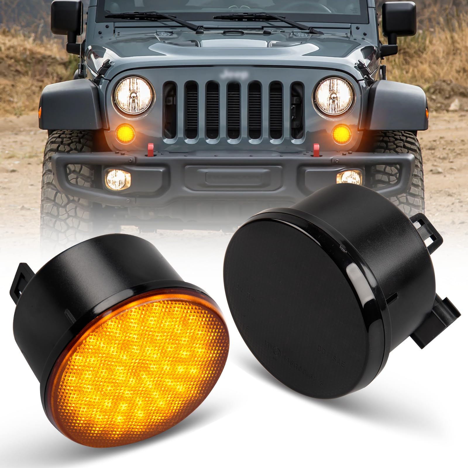 OZ-LAMPE 2 Stücke LED Front Blinker Seitenblinker für Jeep Wrangler JK 2007-2015, Blinker mit Canbus Fehlerfrei, Schwarz von OZ-LAMPE