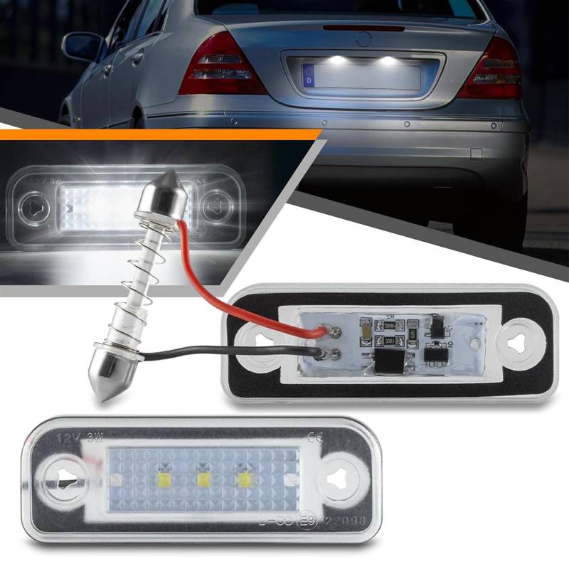 OZ-LAMPE LED Kennzeichenbeleuchtung für E-CLASS W211 C-CLASS W203 CLS-CLASS C219 SLK-CLASS R171, Kennzeichen mit CAN-Bus, 18 * 2835 SMD Nummernschildbeleuchtung LED, 2 Stücke von OZ-LAMPE