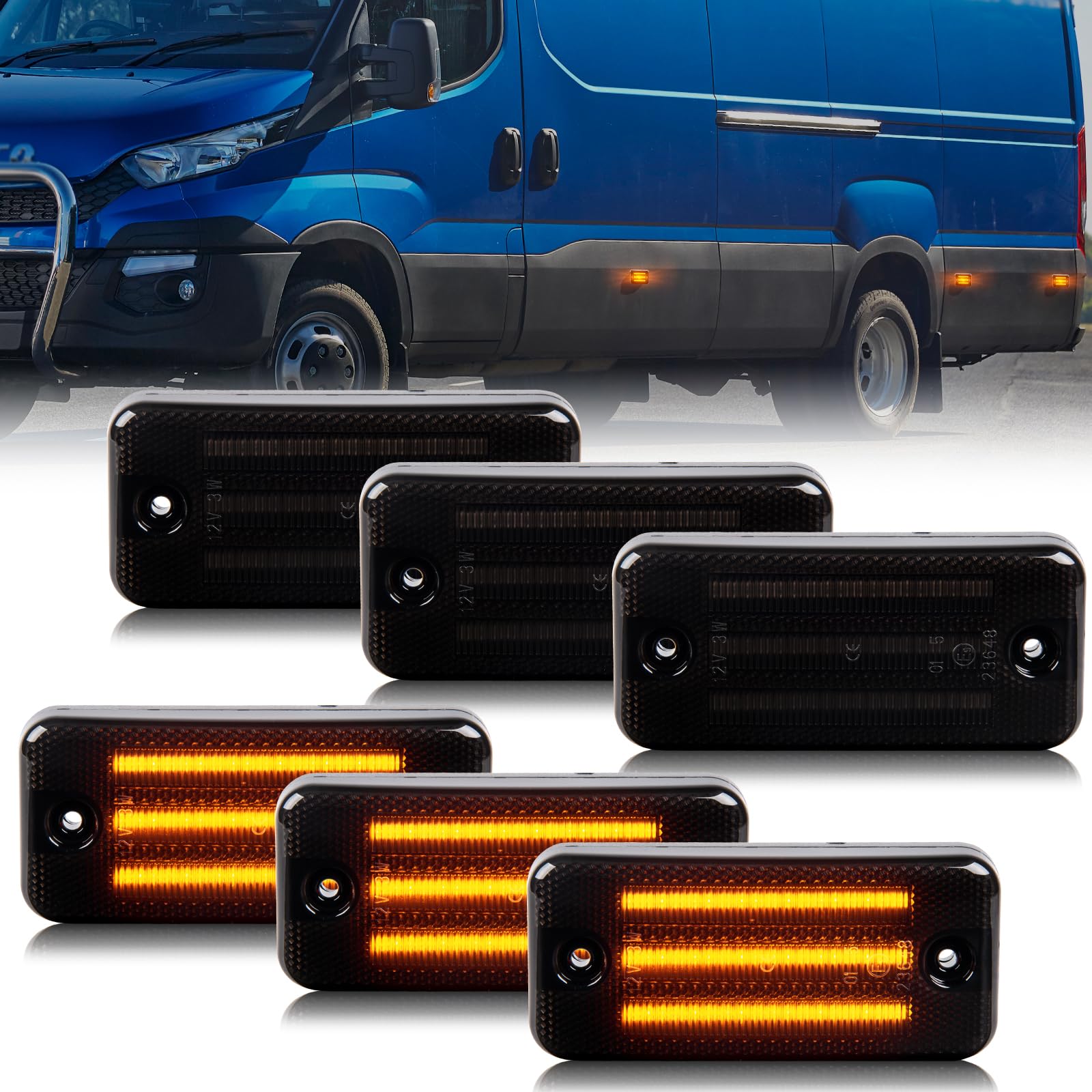 OZ-LAMPE LED Seitenmarkierungsleuchte für Ducato Citroen Relay Peugeot Boxer Renault Trucks Magnum Trucks Midliner Midlum Premium, Blinker Seitenblinker mit Canbus Fehlerfrei, Schwarz, 6 Stück von OZ-LAMPE