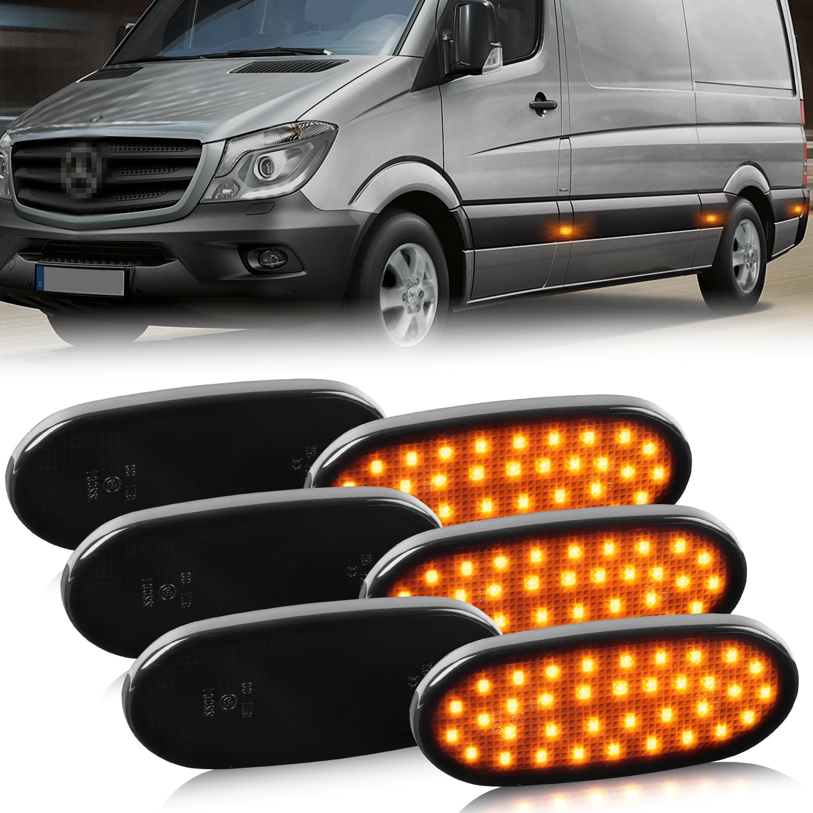 OZ-LAMPE LED Seitenmarkierungsleuchte für Mercedes Benz Sprinter W906 VW 2E 2F,Blinker Seitenblinker mit Canbus Fehlerfrei,Schwarz,6 Stücke von OZ-LAMPE