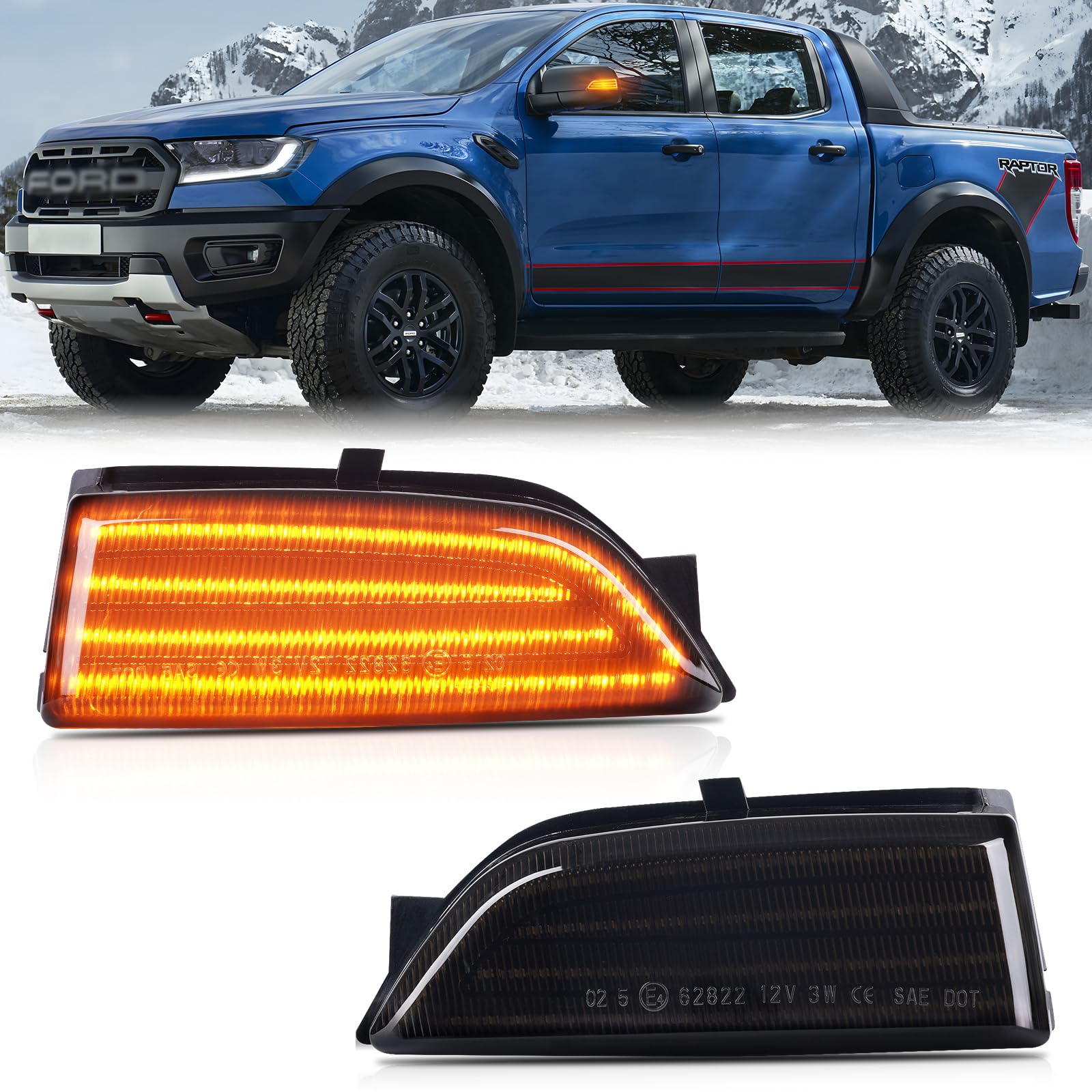 OZ-LAMPE LED Spiegelblinker für Ford Ranger T6 2012-2019 Raptor and Wildtrak, LED Blinker Seitenblinker mit Canbus Fehlerfrei, Schwarz von OZ-LAMPE