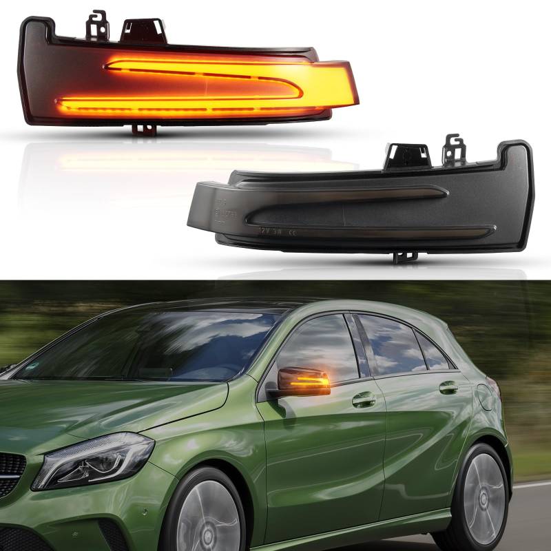 OZ-LAMPE LED Spiegelblinker für Merceds-Benz W176 W246 W212 W204 C117 X156 X204 W221W218, LED Blinker mit Canbus Fehlerfrei, 72 * 2835 SMD Schwarz von OZ-LAMPE