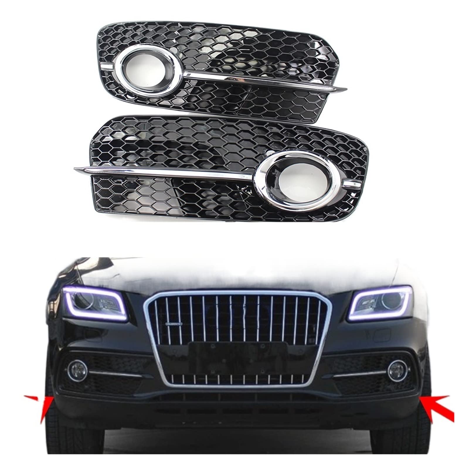 Auto Frontstoßstange Unterer Grill Nebelscheinwerfer Grill Abdeckung Kompatibel for Q5 2013 2014 2015 2016 Chrom Silber Nebelscheinwerfer Grill Auto Styling(Left) von OZBADCLZ