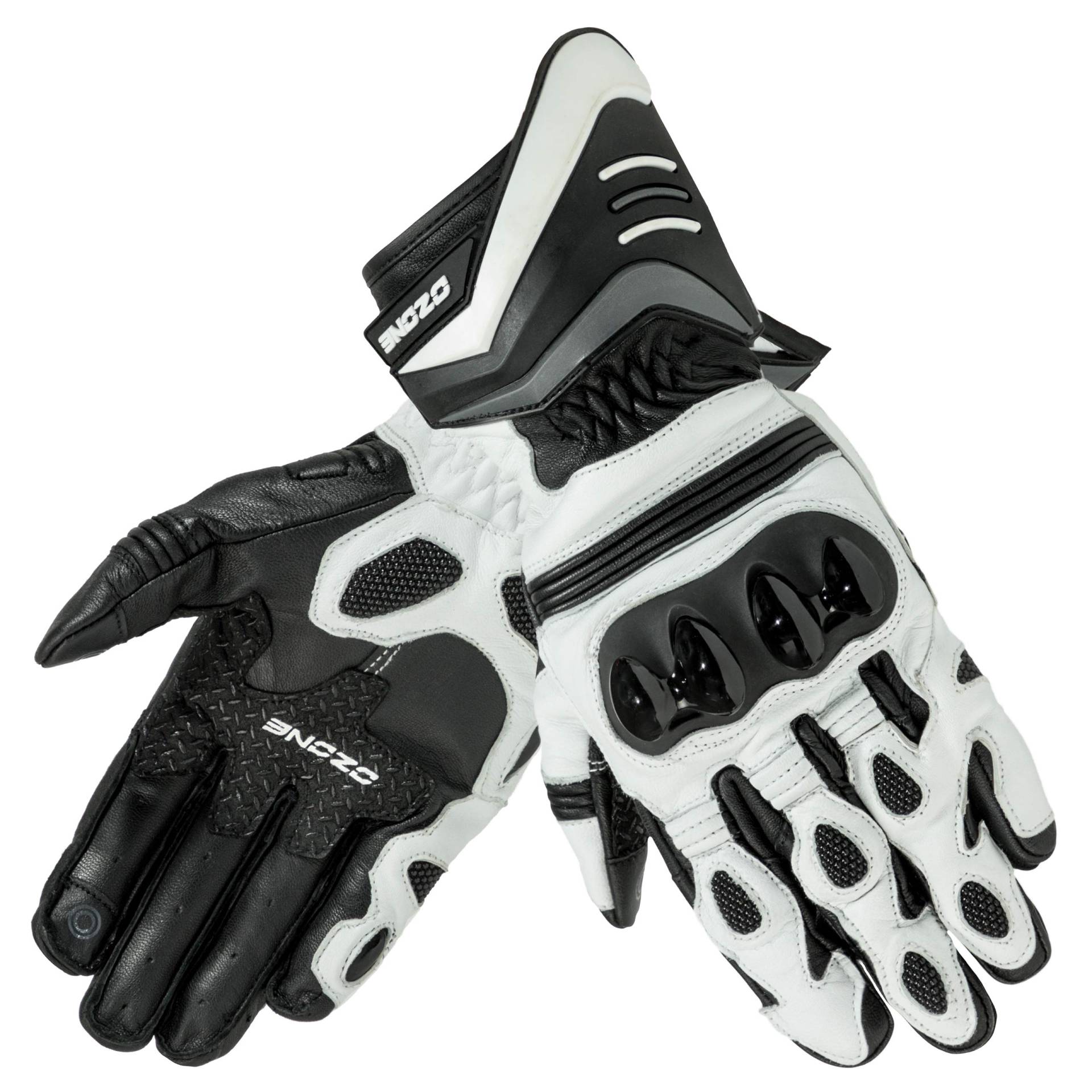 LEATHER GLOVES OZONE DROP EVO CE WHITE/BLACK S von OZONE MOTO