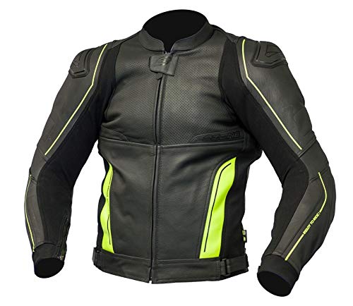 LEATHER JACKET OZONE VOLT BLACK/FLO YELLOW 48 von OZONE MOTO