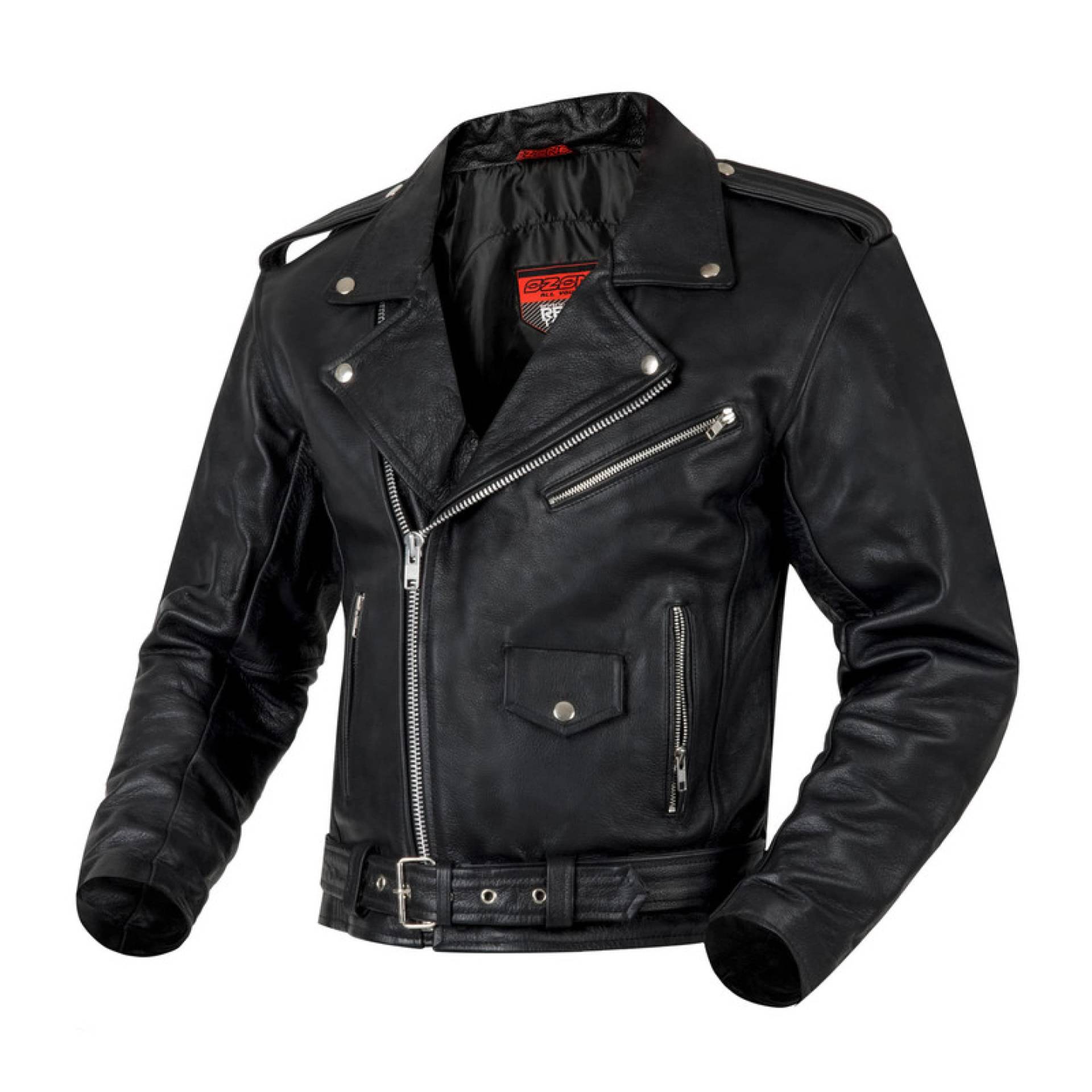 OZONE MOTO Classic Motorradjacke Herren | Leder | Ellbogen und Schulterprotektoren | 5 Taschen | Taille Anpassung von OZONE MOTO