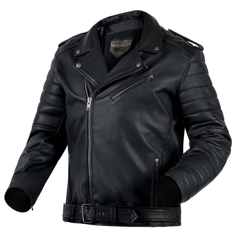 OZONE MOTO Modern Motorradjacke Herren | Ziegenleder | Ellbogen und Schulterprotektoren Stufe 1 | Rückenprotektortasche | Moderner Retro Look von OZONE MOTO