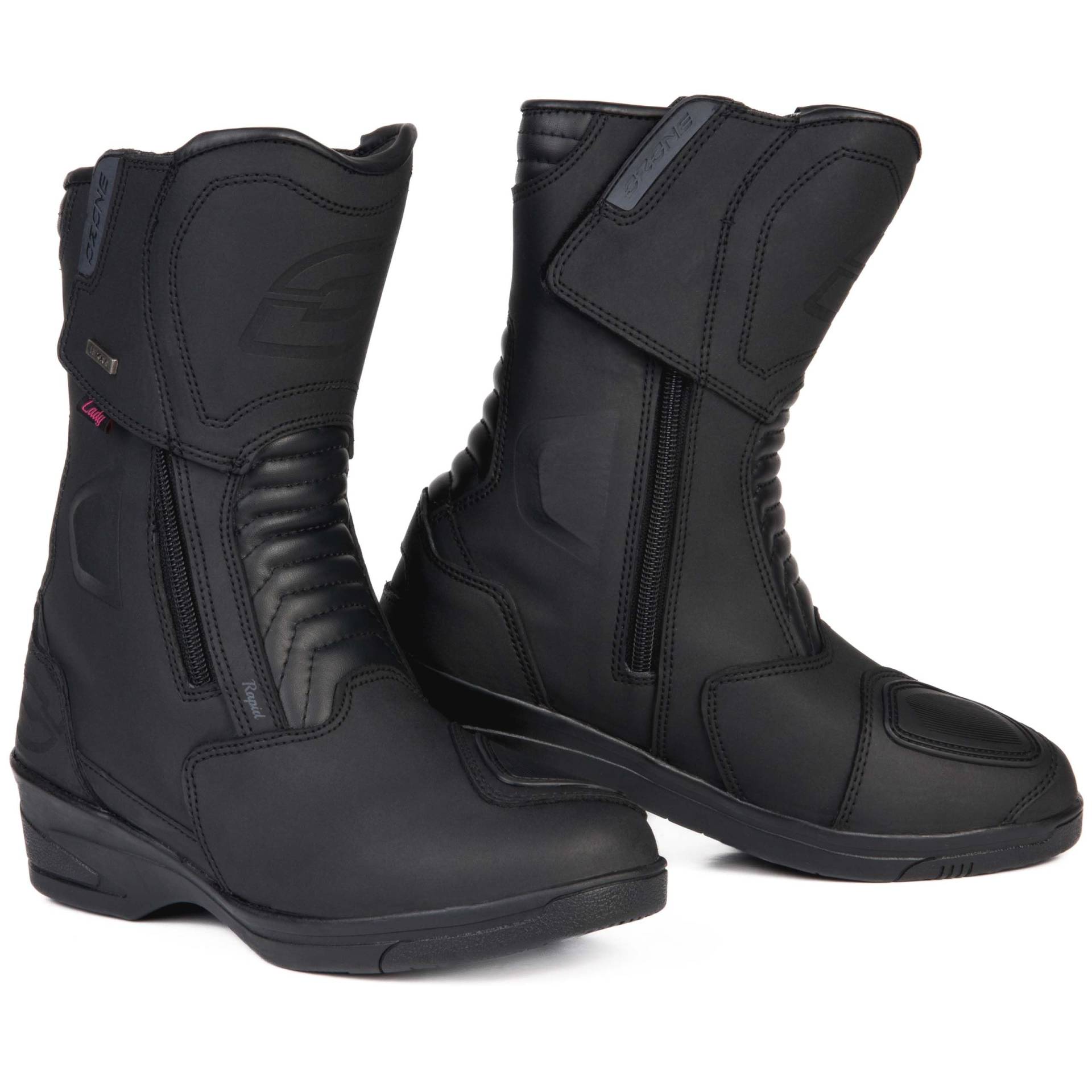 OZONE MOTO Rapid High Heel Lady Motorradstiefel Damen | PU Leder | Wasserdichte Hipora Membran | 7cm Absatz | 2 Lange Reißverschlüsse | Schutz von Zehen, Fersen und Knöcheln von OZONE MOTO