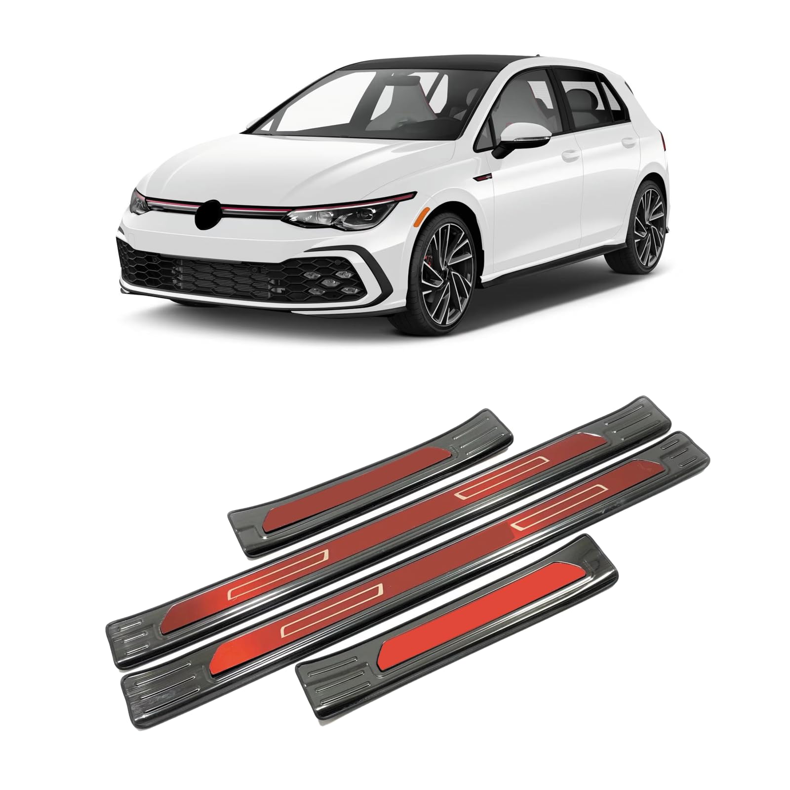 Auto-Türschwellenschutz for die äußeren Einstiegsleisten, for VW Golf 8 GTI GTD GTE 2020 2021 2022 2023, Zubehörteile, Türschwellenschutz, Türrahmen, Edelstahl-Zierleiste, Autozubehör (blau)(Red) von OZSSLJJ