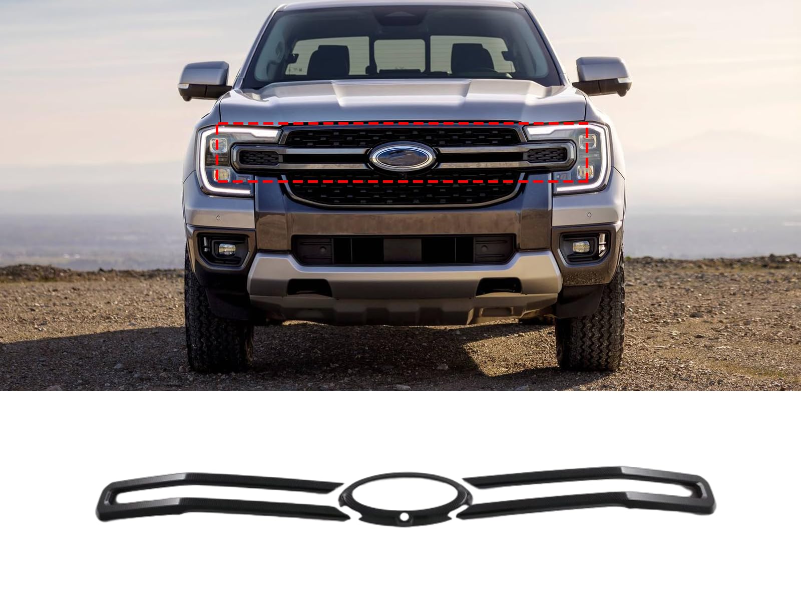 Black Front Grille Trim Accessory Protector for Ford Ranger 2024, Front Bumper Guards Trim - Easy Installation - 3 Piece Set von OZSSLJJ