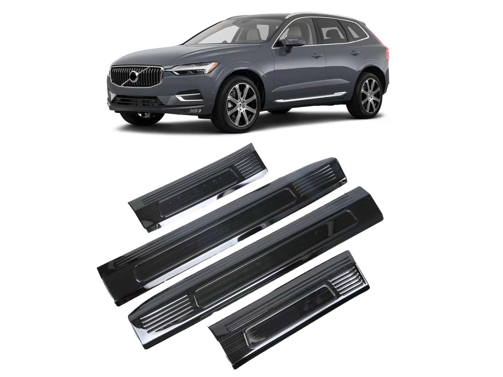 Car Door Sill Scuff Plate Guard Protector, for Volvo XC60 Review 2018-2024 Stainless Steel Trim Cover Accessories (Silver)(Black) von OZSSLJJ