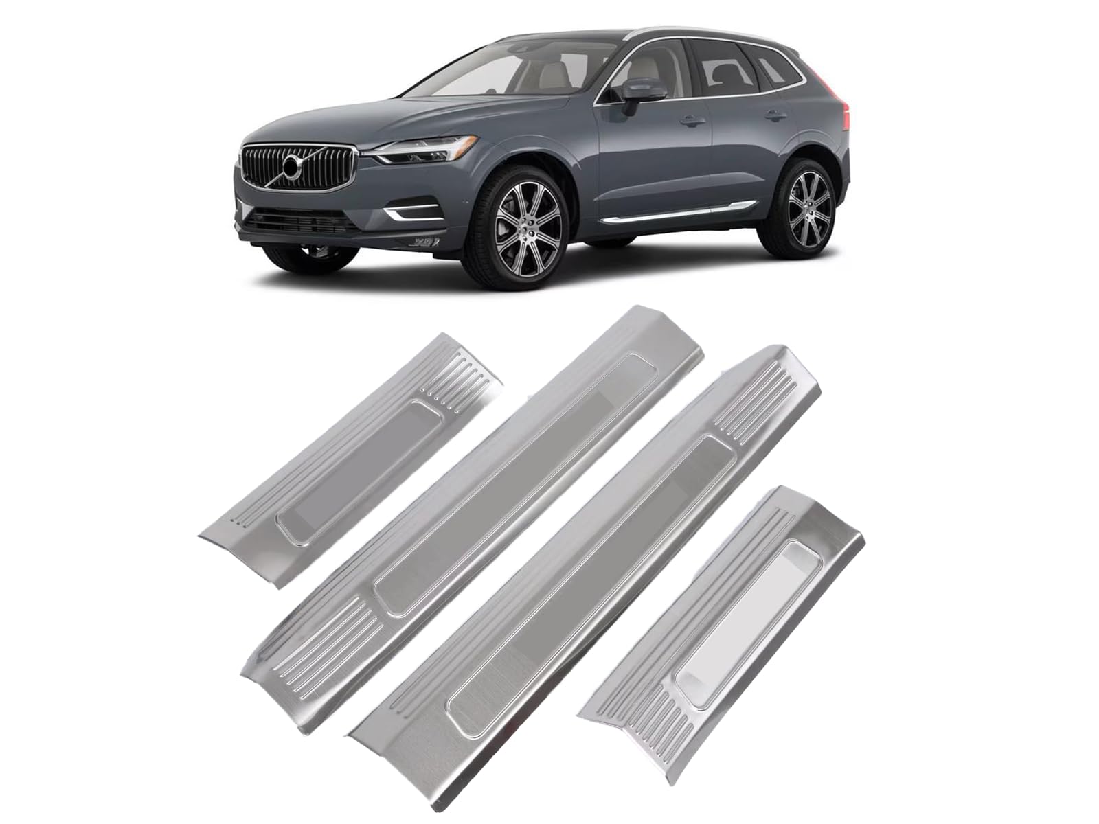 Car Door Sill Scuff Plate Guard Protector, for Volvo XC60 Review 2018-2024 Stainless Steel Trim Cover Accessories (Silver)(Silver) von OZSSLJJ