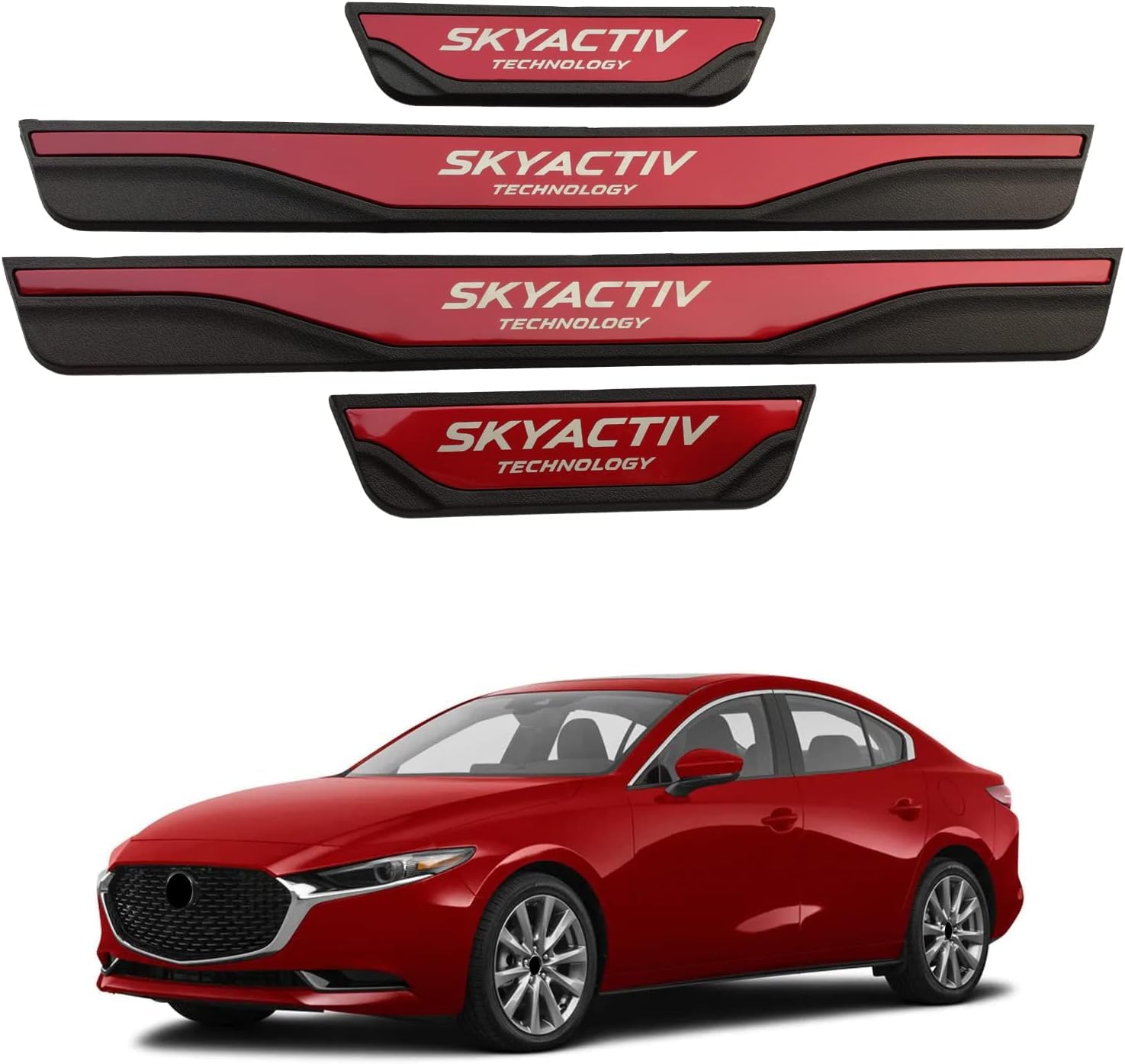 Car Door Sill Scuff Protector, for Mazda 3 2015-2025 Accessories Parts, Door Entry Guard Plate Trim Cover, Auto Interior Accessory Kick Panels 4pcs Set(Red) von OZSSLJJ