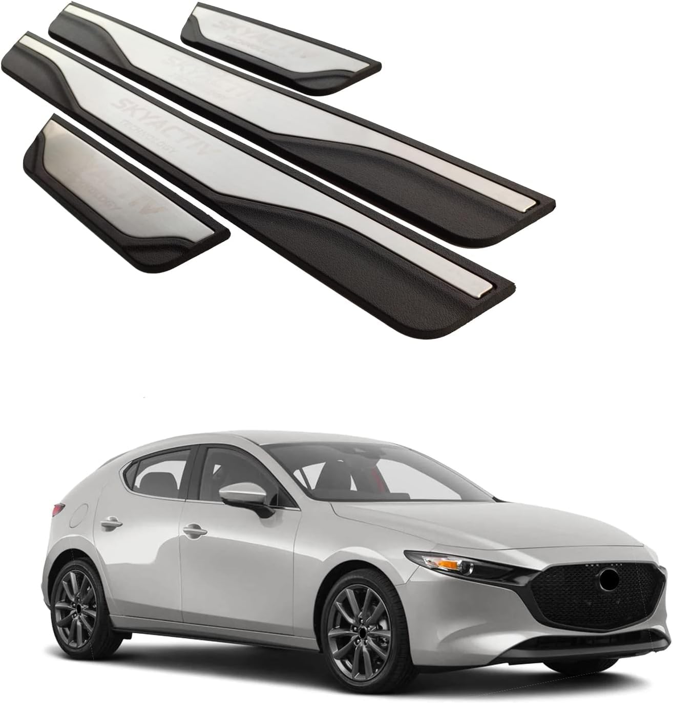 Car Door Sill Scuff Protector, for Mazda 3 2015-2025 Accessories Parts, Door Entry Guard Plate Trim Cover, Auto Interior Accessory Kick Panels 4pcs Set(Silver) von OZSSLJJ