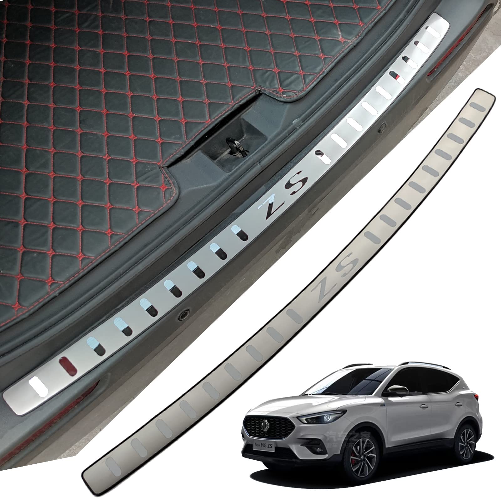 Car Stainless Steel Rear Bumper Protector, for MG ZS 2020 2021 2022 2023 Accessories, Auto Parts Tailgate Back Trunk Door Sill Cover Scuff Plate Strip Guard Protection von OZSSLJJ