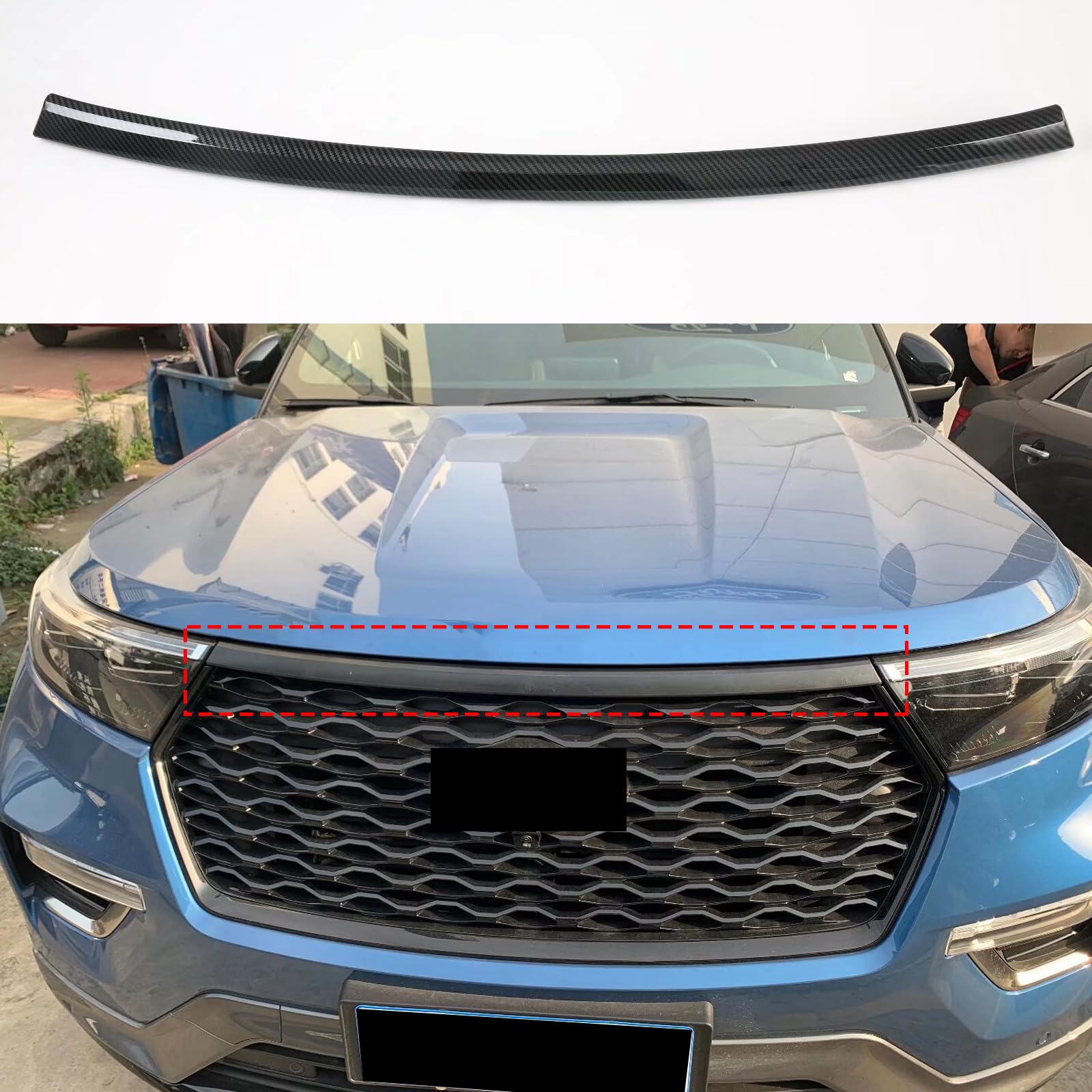 Front Grill Trim Accessorie Protector for Ford Explorer 2020-2024, Carbon Fiber Front Bumper Hood Plate Guard Portector (not fit King Ranch, Timberline Model) (Carbon Fiber)(Carbon Fiber) von OZSSLJJ