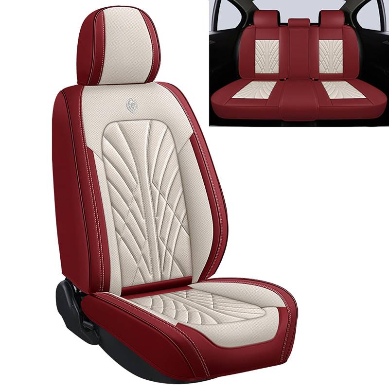 OZSSLJJ Autositzbezüge Premium wasserdichtes Lederkissen Universalzubehör Fit SUV Truck Limousine Automotive Fahrzeug Auto(Red Beige) von OZSSLJJ