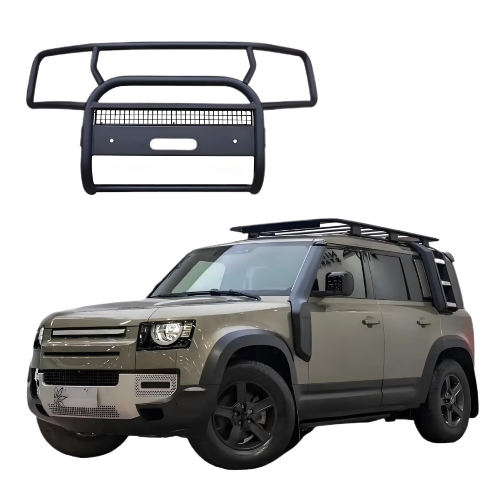 OZTSR 4x4 Offroad-Bullbar-Frontstoßstange, Ersatz, kompatibel mit Land Rover Defender 110 90 2020–2023, robuster Ranch-Stoßfänger mit Handwinde aus Stahl und Stoßfänger Delantero, konzipiert for ultim von OZTSR